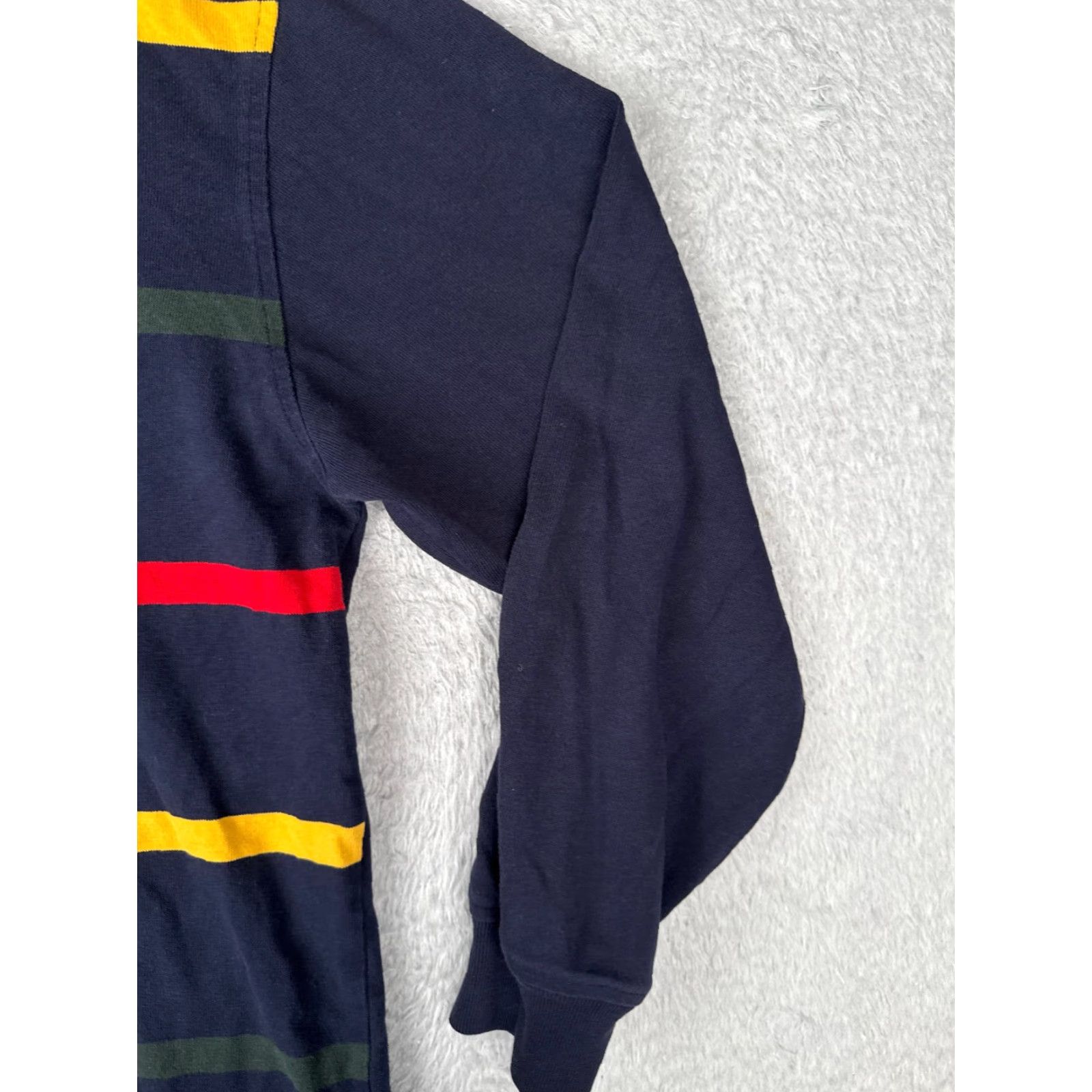 VINTAGE Tommy Hilfiger Polo Shirt Men Large Blue Stripe Long Sleeve Crest Shirt