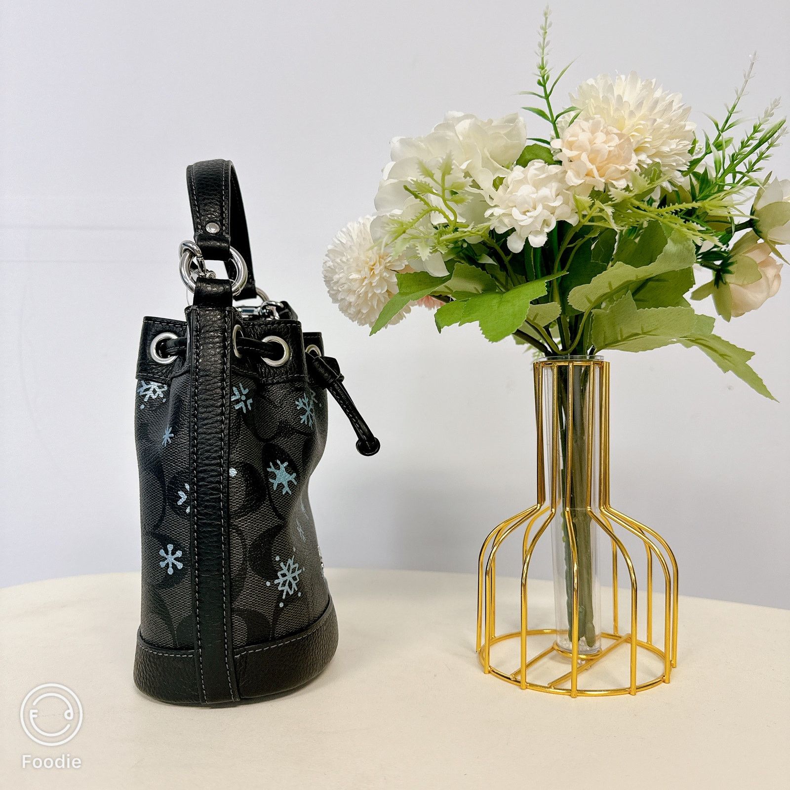 Coach Coach CE587 Dempsey Drawstring Bucket Bag 15 IN Black Multi Size ONE SIZE - 4 Thumbnail