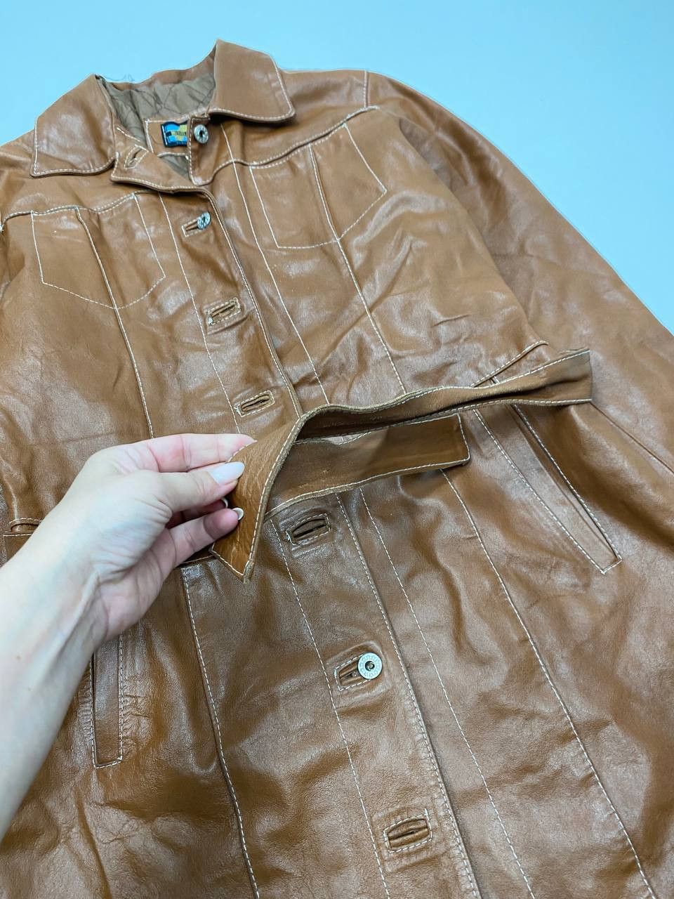 Vintage Mitici Anni 60 Brown L Vintage Italian Leather Coat 1970s Size L / US 10 / IT 46 - 5 Thumbnail