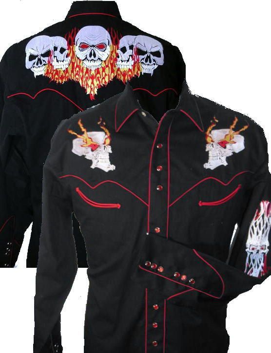 Rockmount Ranch Wear ROCKMOUNT Ranch Wear MEN'S FLAMING SKULL embroidered WESTERN Size US XXL / EU 58 / 5 - 1 Thumbnail