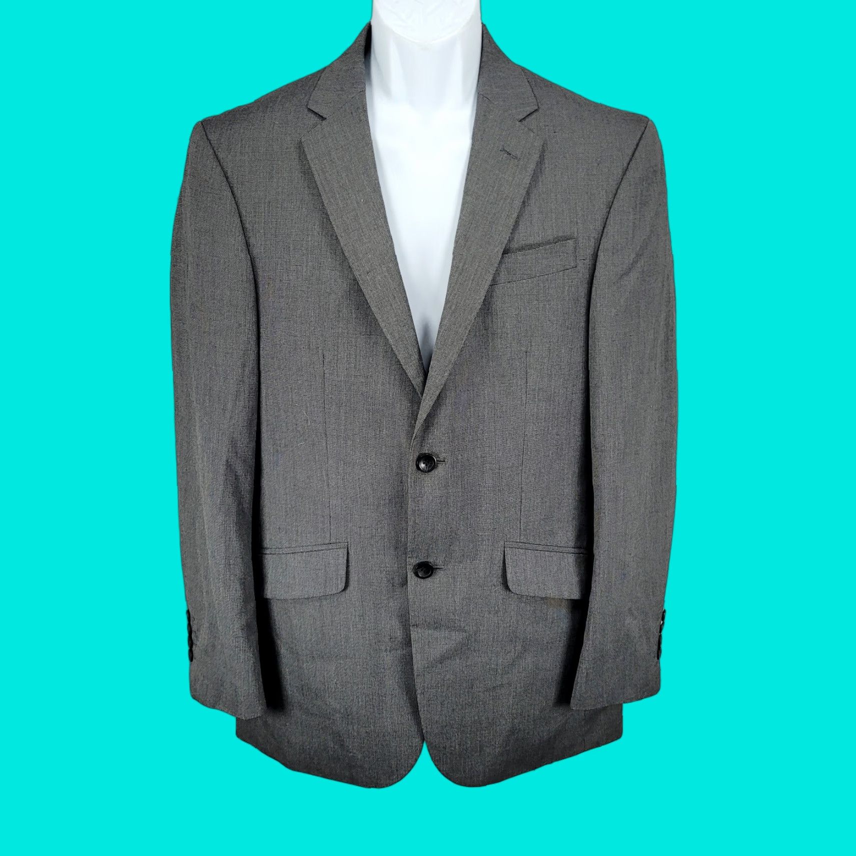 Kenneth Cole Reaction Blazer Sport Coat Grey 40R Mens Two-Button Double-Vented Notch Lapel 2 Piece Regular Jacket Dress Casual