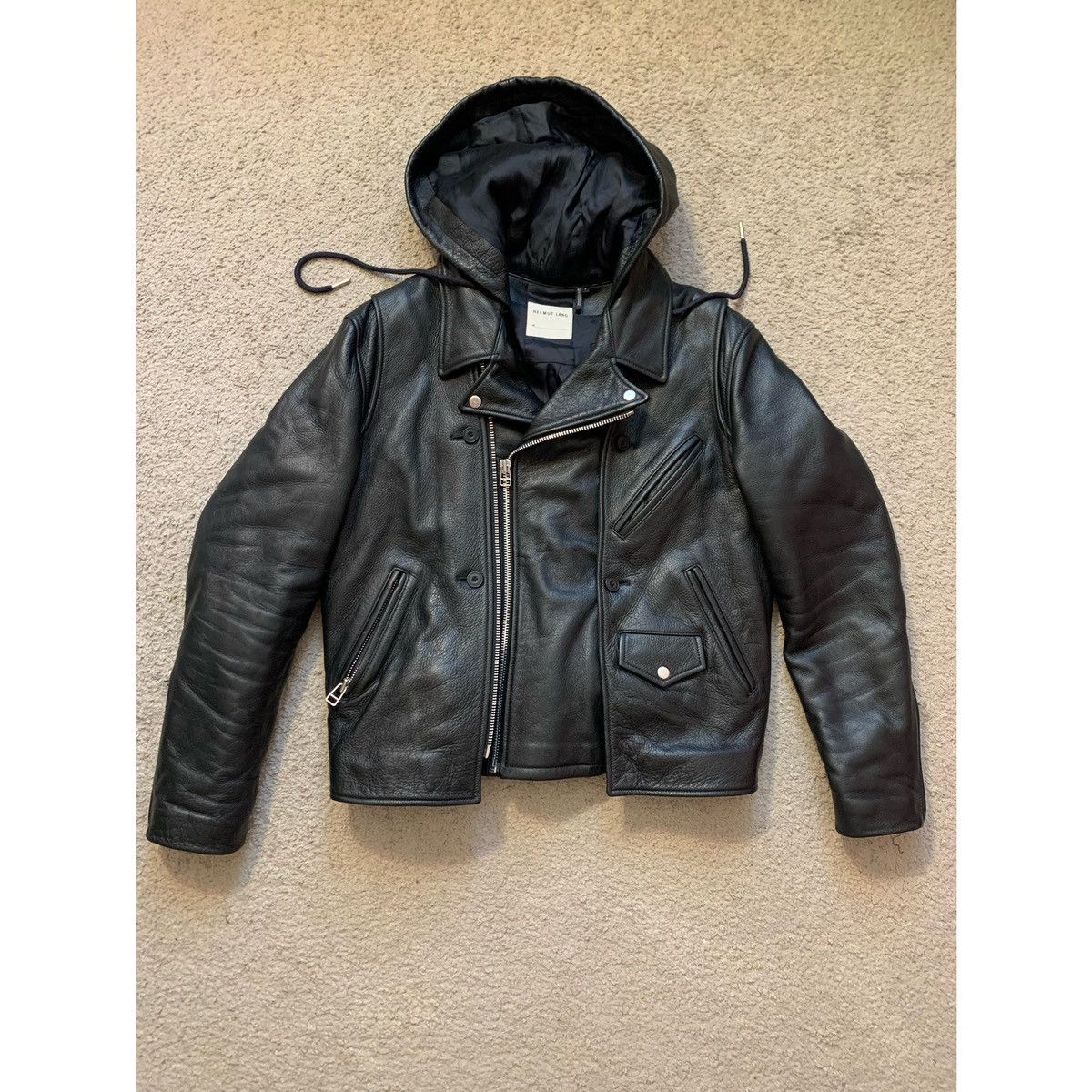 image of Grail x Helmut Lang Build Out Motorcycle Leather Jacket in Black, Men's (Size Large)