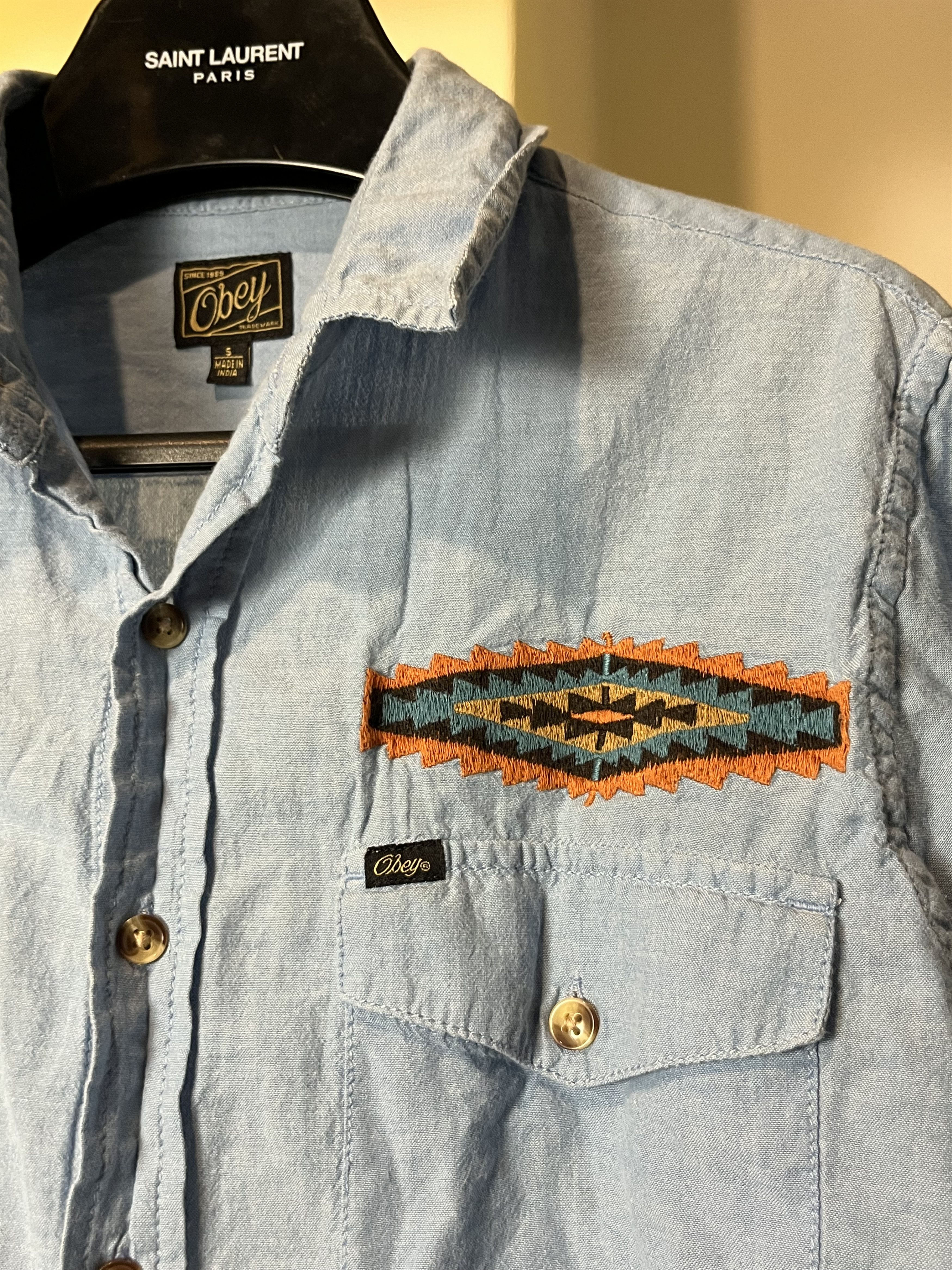 Obey × Vintage Vintage Obey Aztec Summer Blue Shirt Skateboard Streetwear Size US S / EU 44-46 / 1 - 6 Thumbnail
