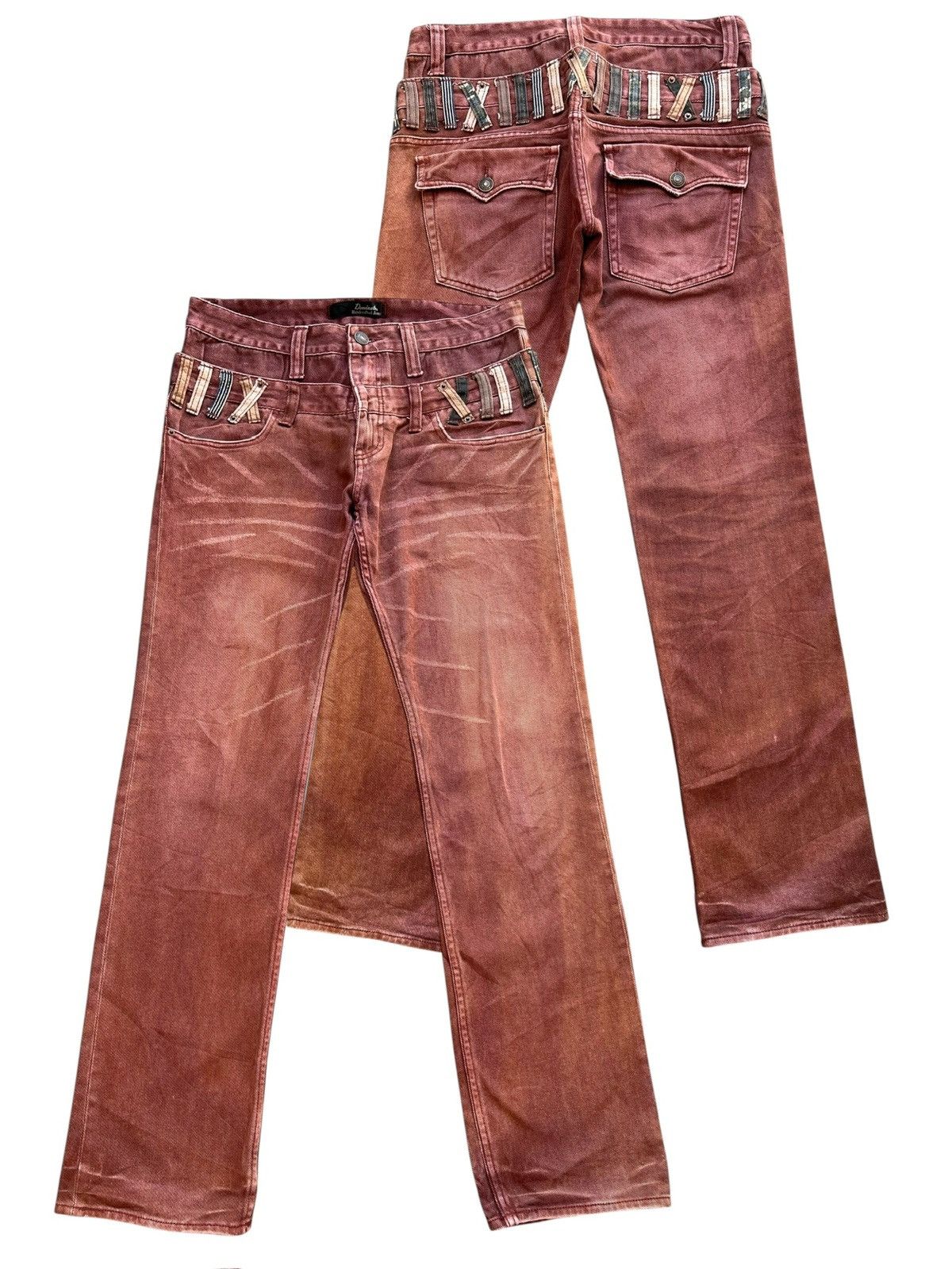 Dominate Double Waist Punk Goth Faded Red Denim Jeans 33x32