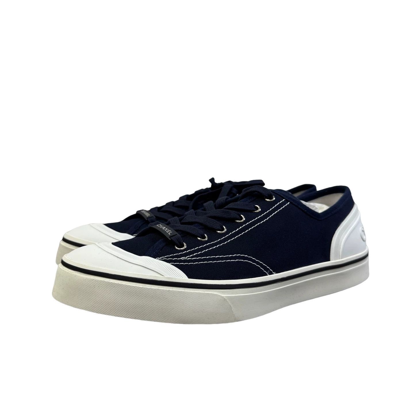 Chanel Chanel Navy Canvas Low-Top Sneakers Size 11 Size US 11 / EU 44 - 1 Thumbnail