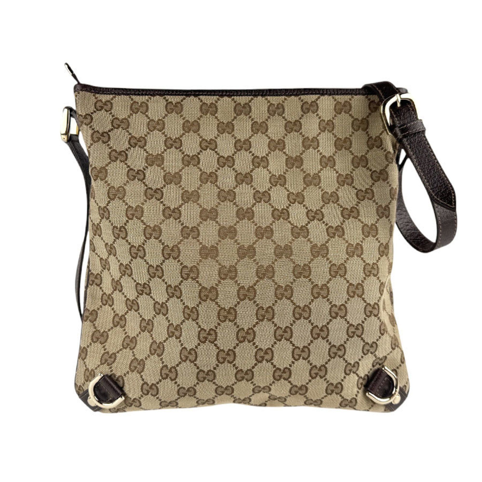 Gucci Shoulder Bag GG Canvas Leather Beige Brown Gold Women's 131326 Z4634