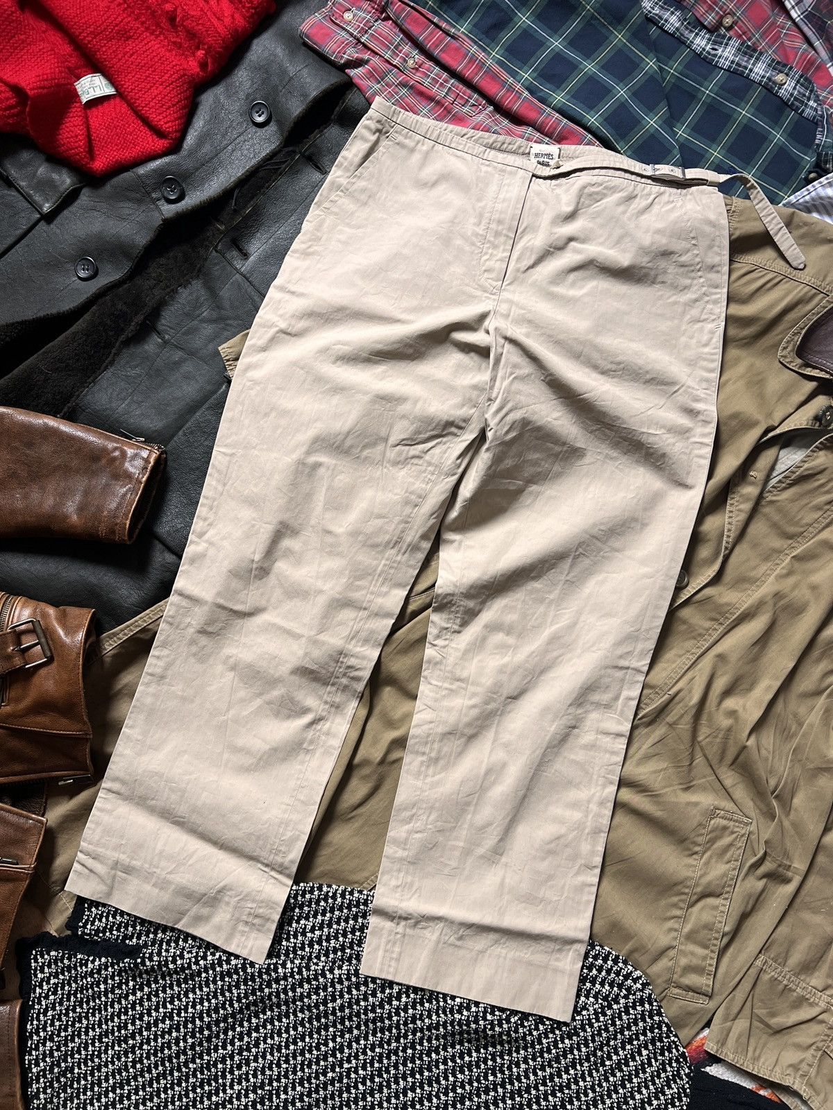 Hermes Vintage Hermes Wide-Leg Cotton Pants Trousers With Belt Size 27" / US 4 / IT 40 - 8 Thumbnail