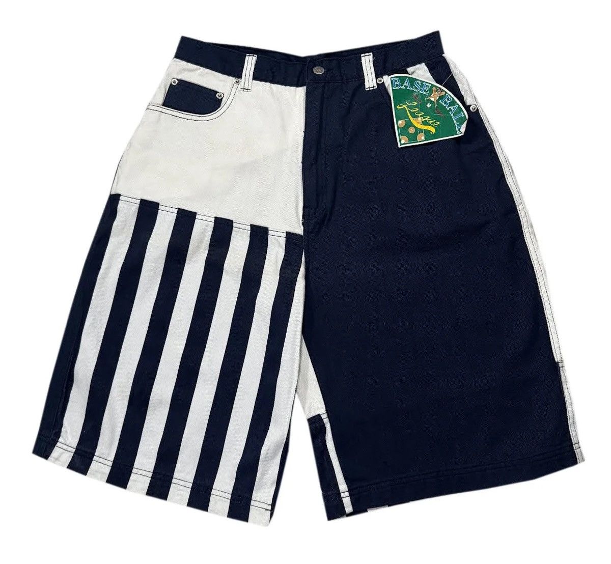 Vintage Vintage League Striped Denim Shorts (Size 33) NWT Size US 33 - 1 Thumbnail
