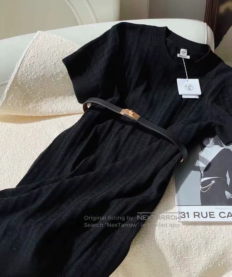 Hermes Hermes Black Short-Sleeve Dress 100% Merino Wool Size XS / US 0-2 / IT 36-38 - 5 Thumbnail