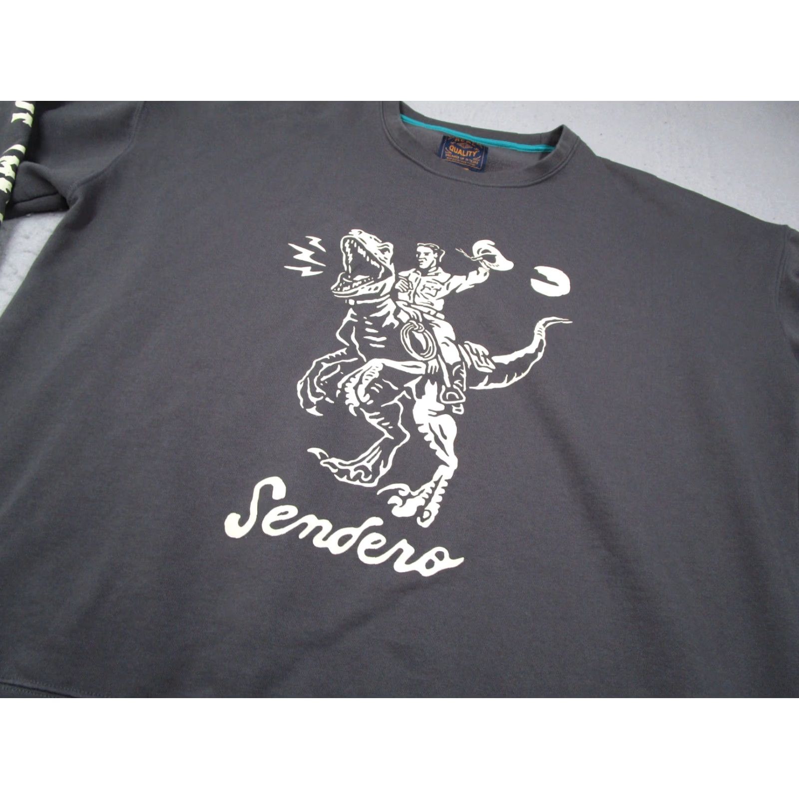 Vintage Sendero Sweatshirt Mens 2XL Gray Crew Neck Long Sleeve Pullover Cotton Polyester Fleece Cowed Dinosaur Graphic No, wait. Size US XXL / EU 58 / 5 - 2 Thumbnail