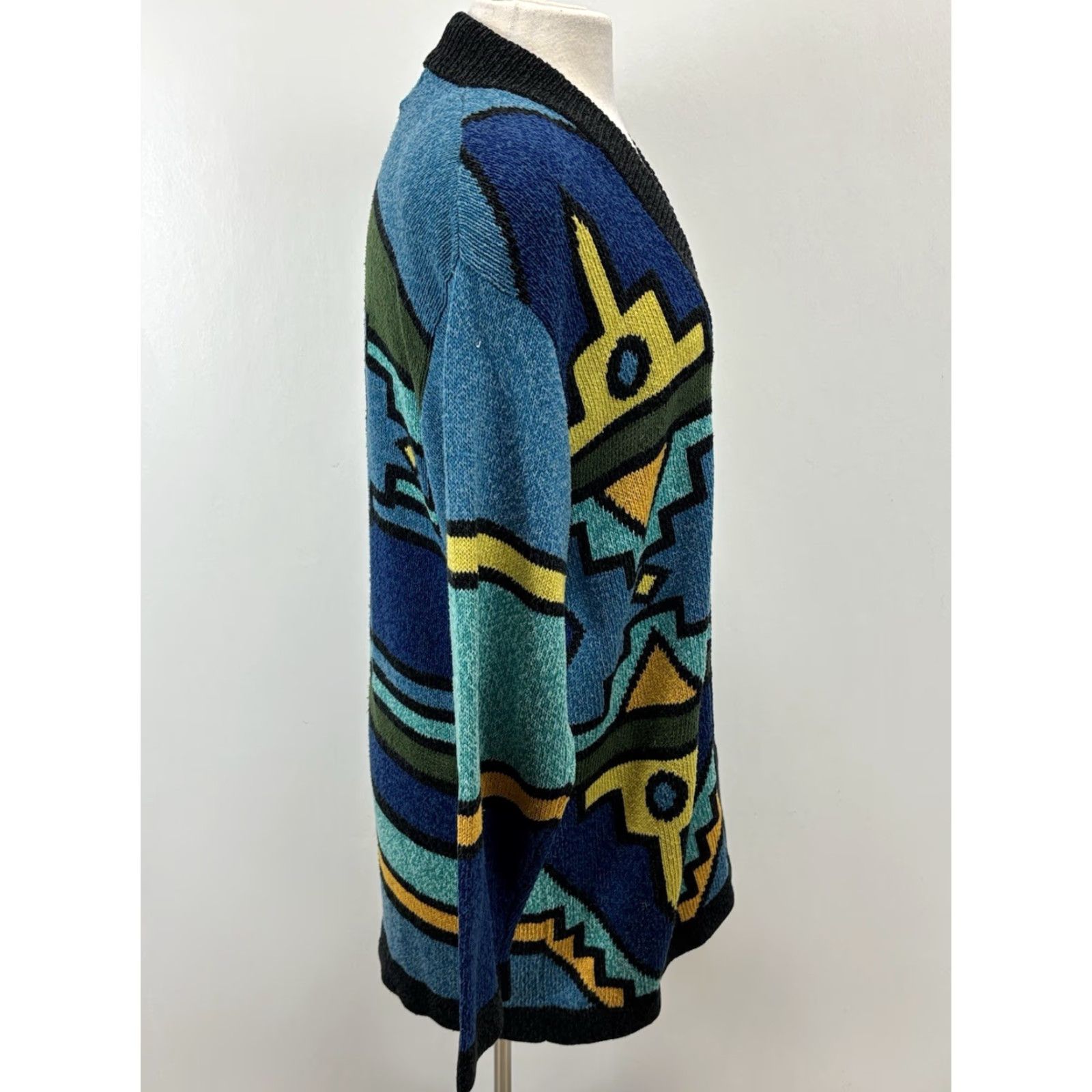 Vintage Vtg August Silk Cardigan Sweater Sz Small Aztec Boho Midlength Open Front 90s Size S / US 4 / IT 40 - 4 Thumbnail
