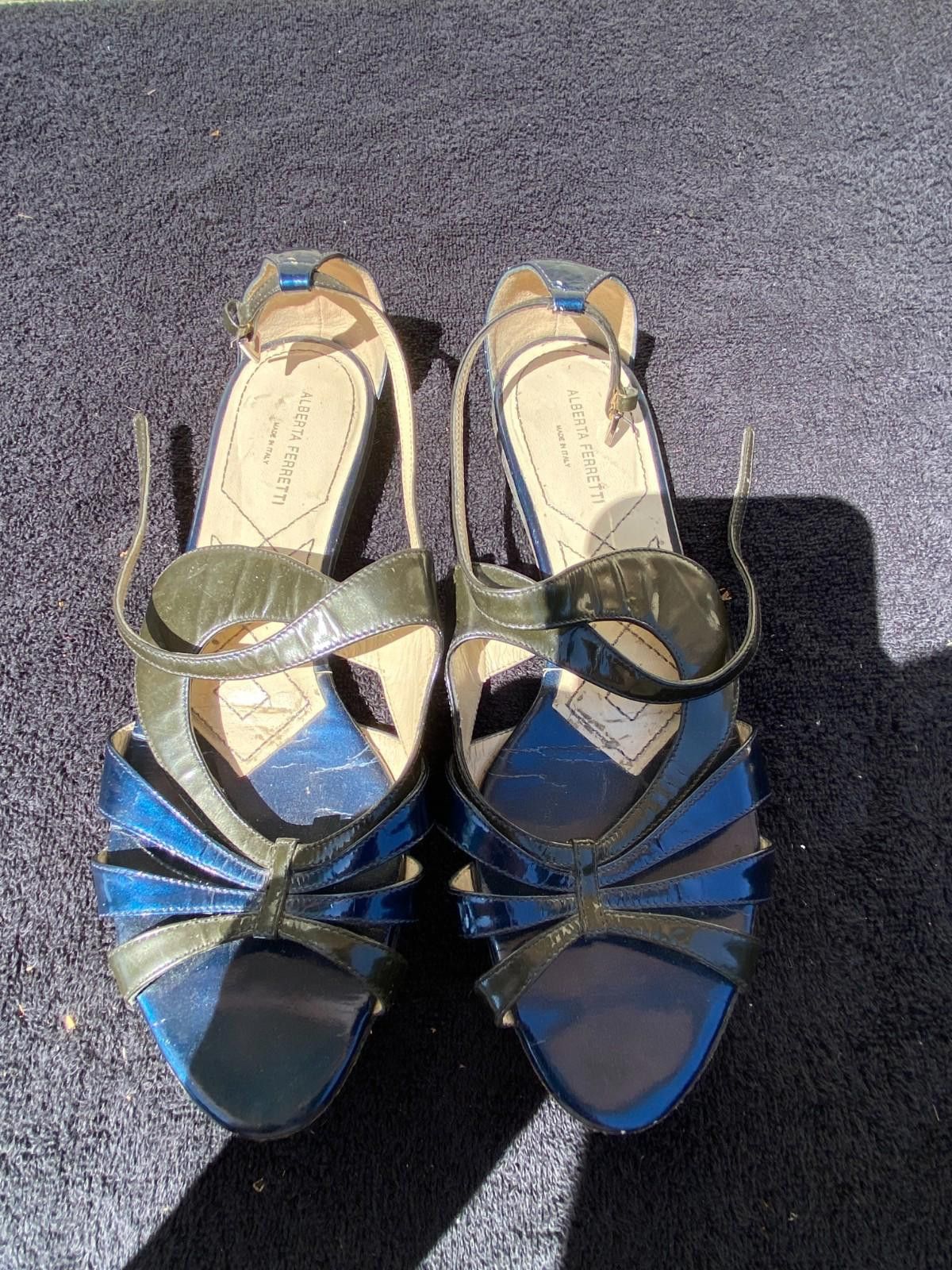 Alberta Ferretti Women Alberta Ferretti X Strap Slingback Flat 37.5 Blue S622 Size US 7 / IT 37 - 3 Thumbnail