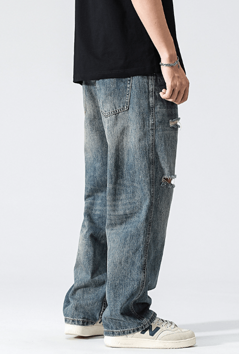 Japanese Brand Vintage blue distressed loose straight casual ripped jeans Size US 32 / EU 48 - 6 Thumbnail