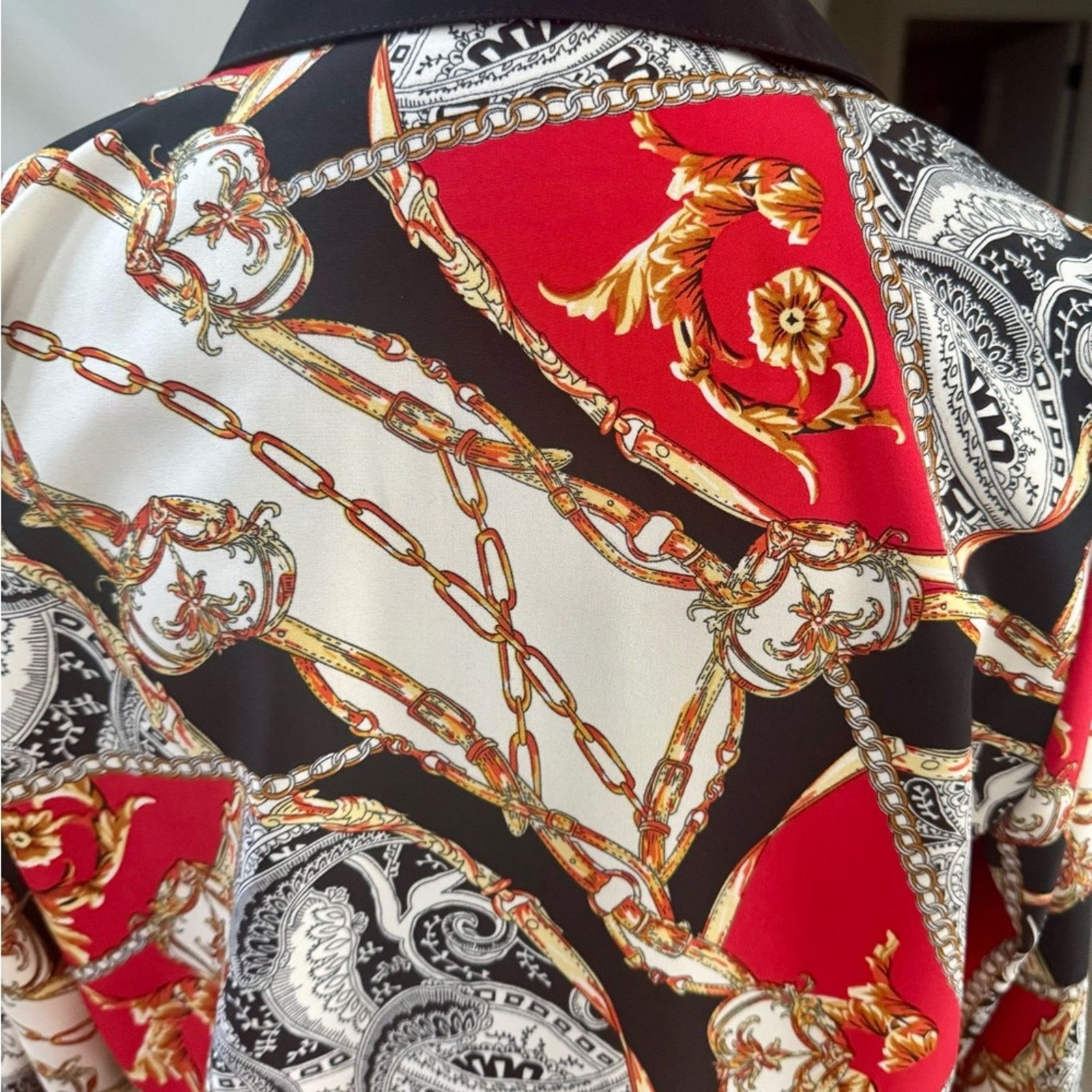 Other New Y2K Vintage Baroque Red and Black Paisley Print Blouse Size S / US 4 / IT 40 - 5 Thumbnail