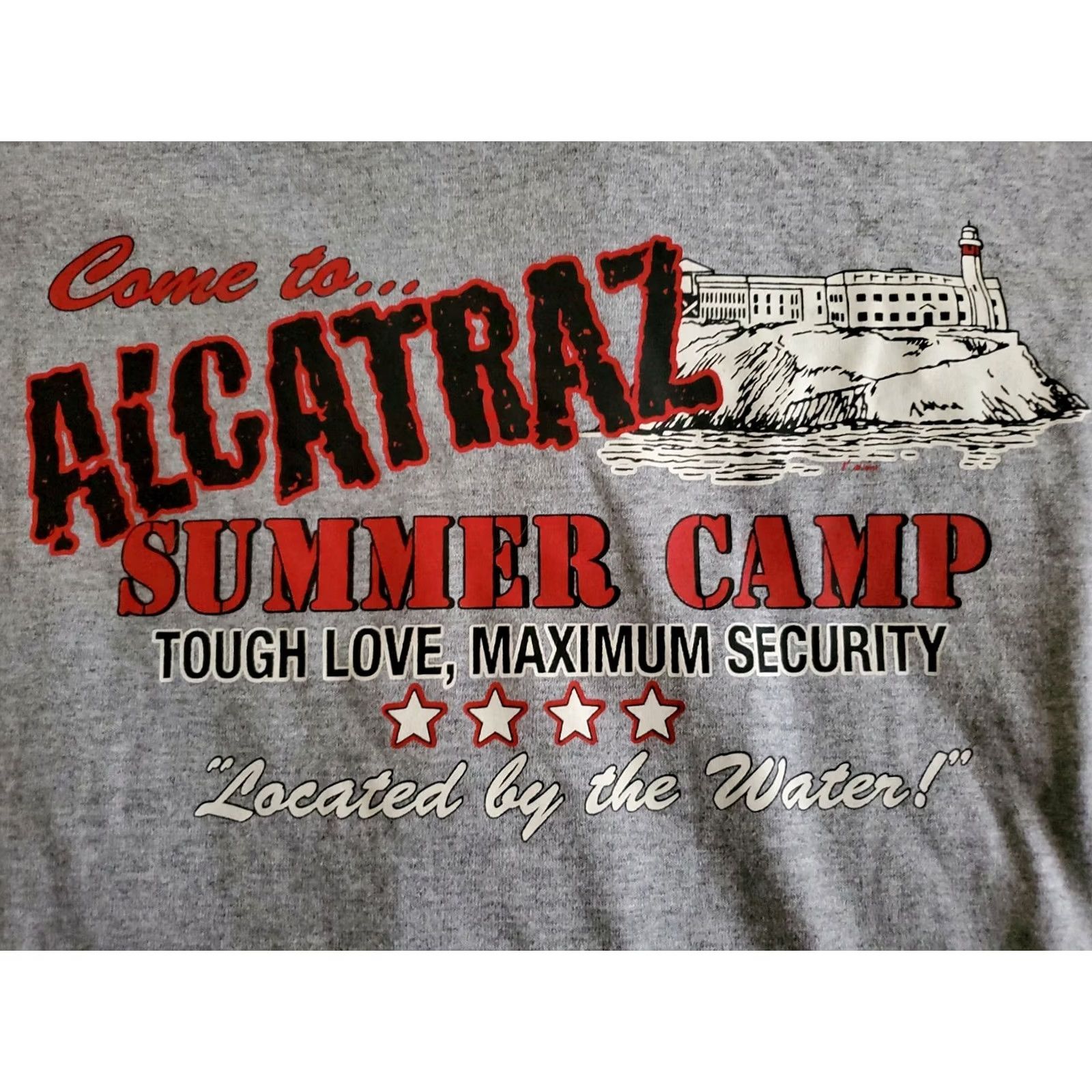 Fruit Of The Loom Fruit of the Loom Come To Alcatraz Summer Camp T-Shirt Unisex Adults M Gray Crew Neck Short Sleeve 100% Cotton Size US M / EU 48-50 / 2 - 4 Thumbnail