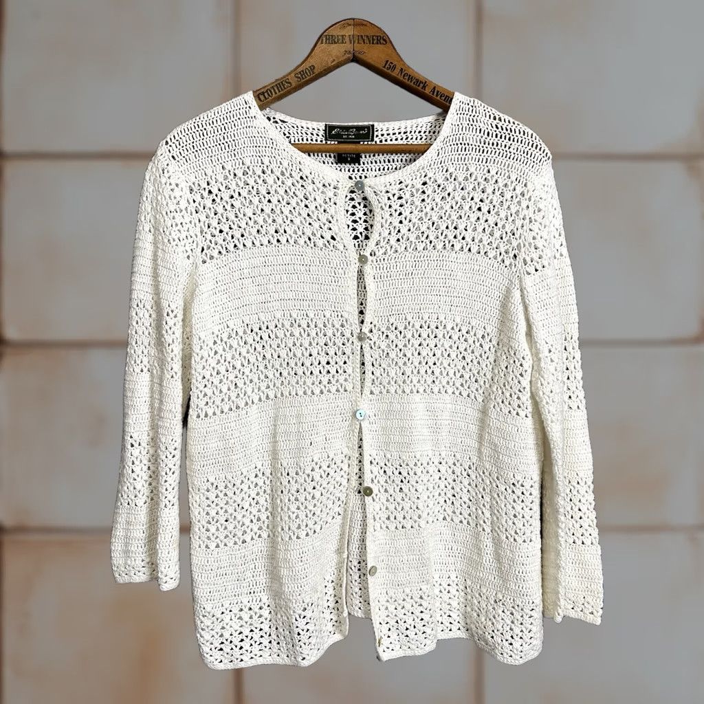 Eddie Bauer VINTAGE Eddie Bauer Cardigan Women’s Petite S White Cotton Blend Open-Knit 3/4 Sleeve Round Neck Lightweight Bohemian 90s Casual Womens Size S / US 4 / IT 40 - 1 Thumbnail