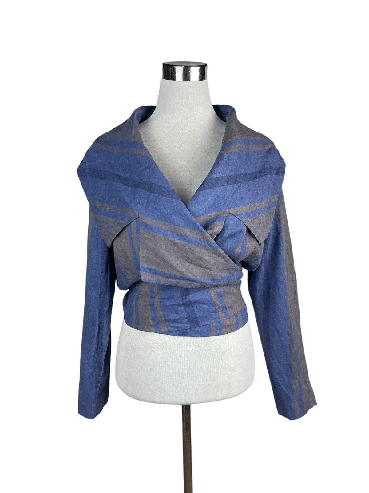 Hiroko Koshino Homme Hiroko Koshino Vintage Striped Traditional Crop Top Blouses Size M / US 6-8 / IT 42-44 - 1 Thumbnail
