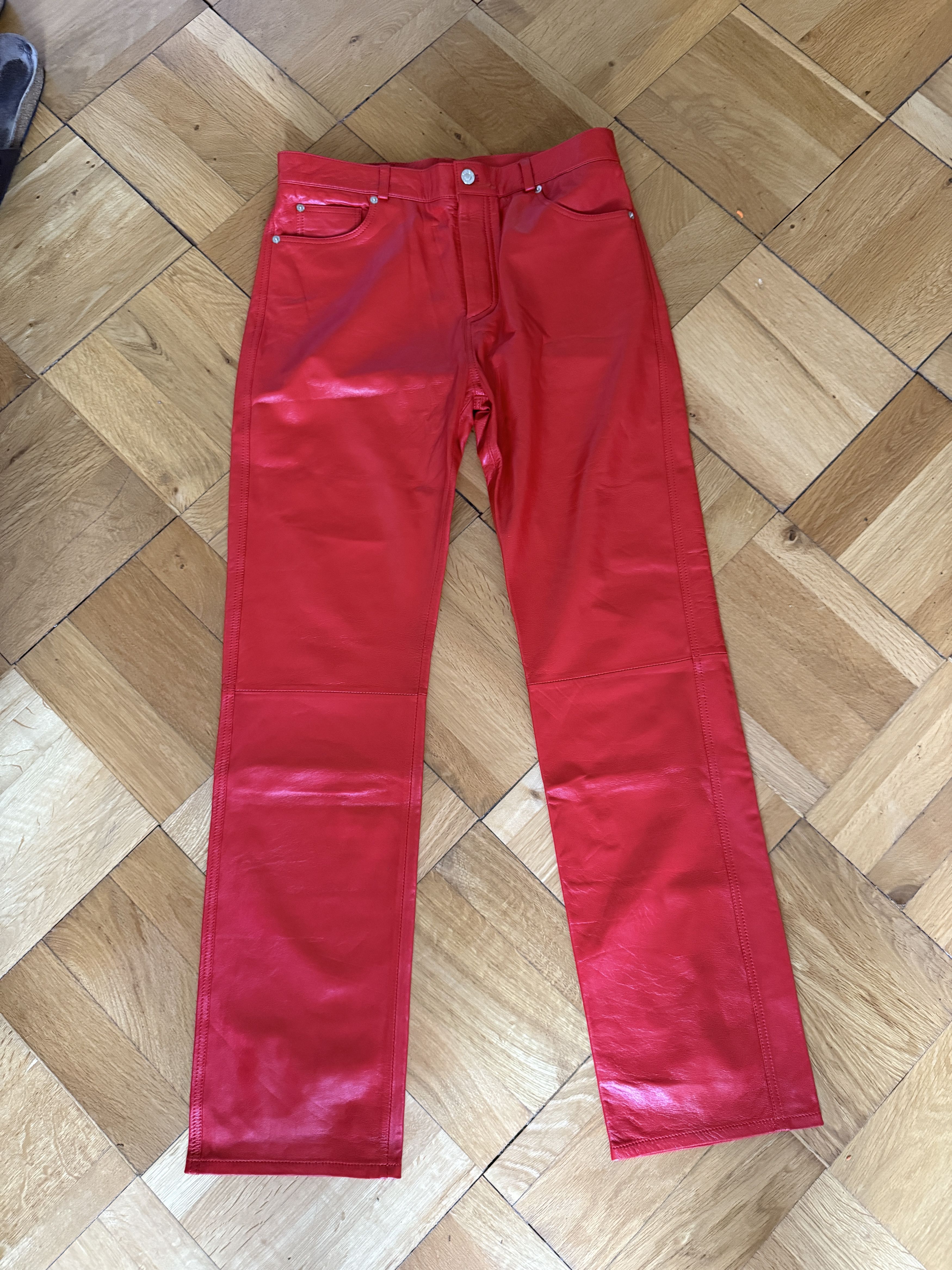 LUU DAN Red Lamb Leather Pants Size US 34 / EU 50 - 1 Thumbnail