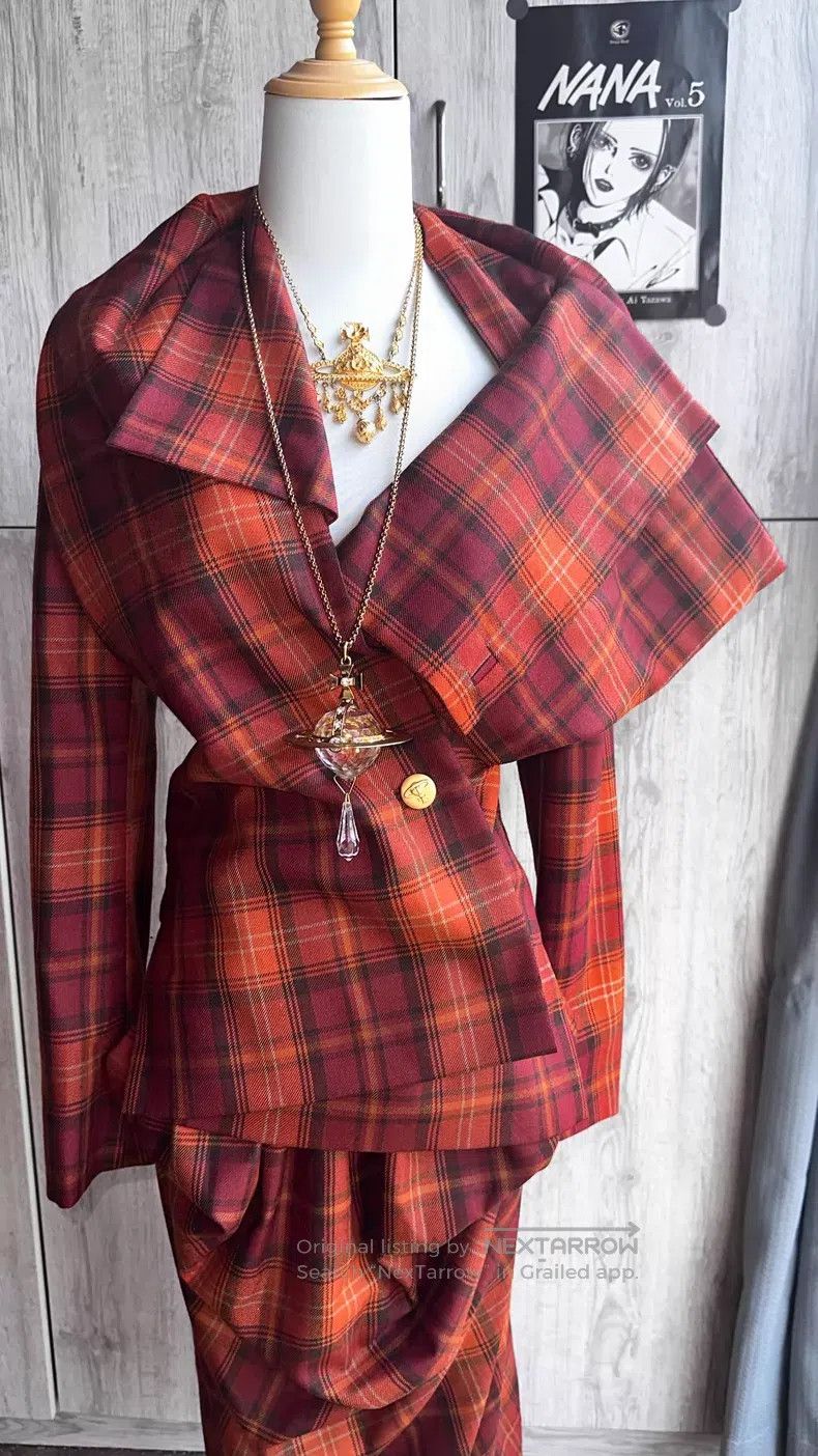 Vivienne Westwood Vivienne Westwood Orange Grid Asymmetrical Shawl Suit Jack Size M / US 6-8 / IT 42-44 - 3 Thumbnail