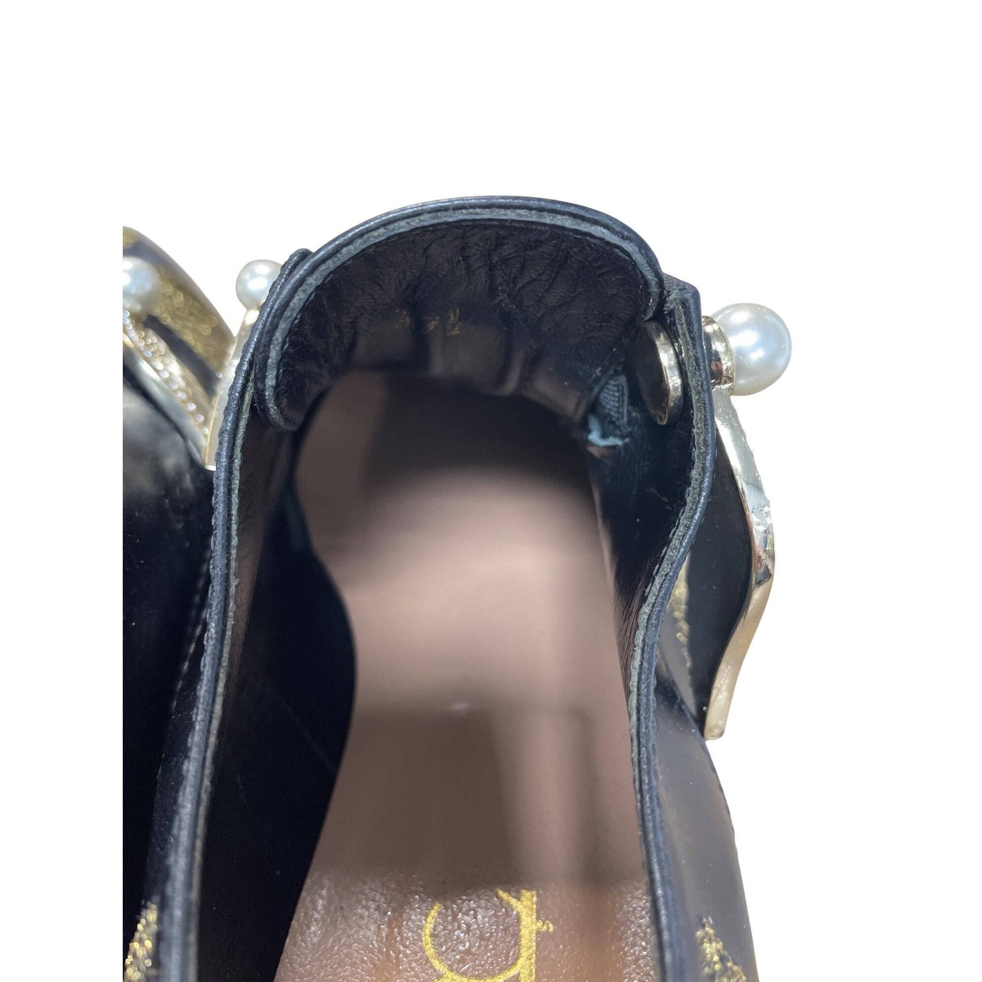 Other Coliac Italy made womans Black Leather Wing Pearl Loafers Sz Size US 7 / IT 37 - 11 Thumbnail