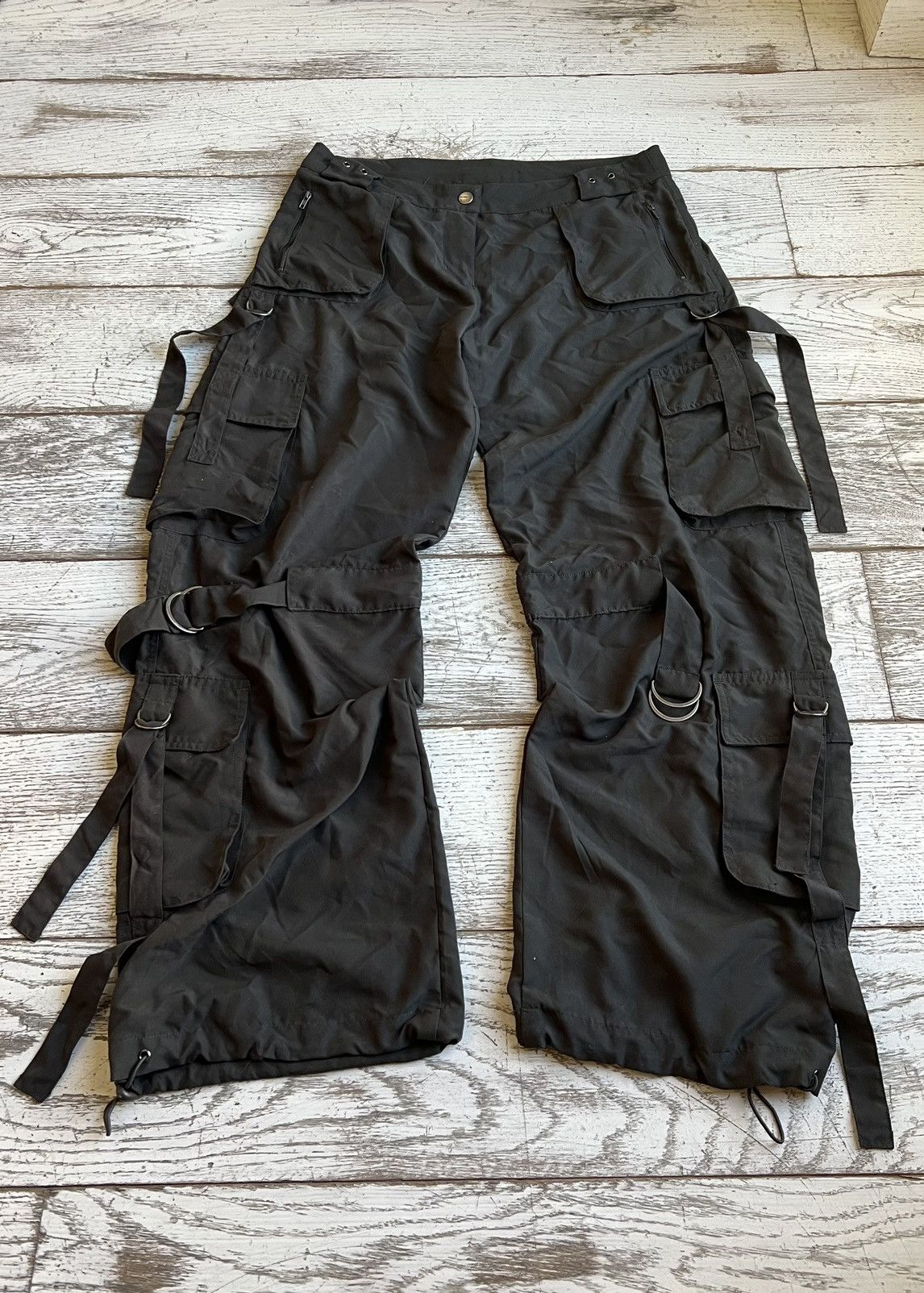 image of Archival Clothing x Junya Watanabe Vintage Punk Bondage Parachute Wide-Leg Baggy Cargo Pants in Bla