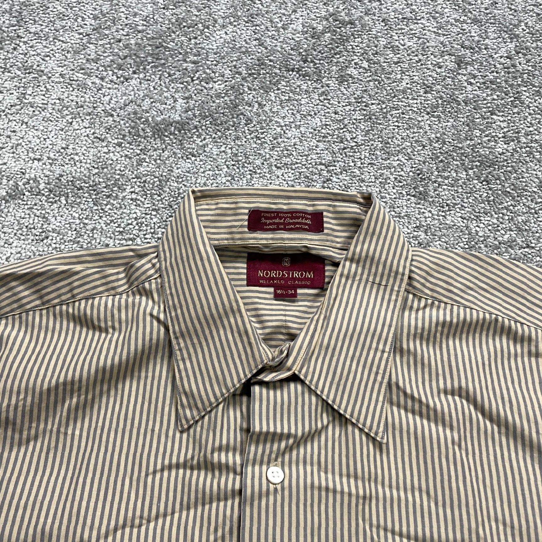 Nordstrom NORDSTROM Dress Shirt Brown Striped Button-Up Long Sleeve 34 Regular Mens Size XXS / US 00 / IT 34 - 3 Thumbnail