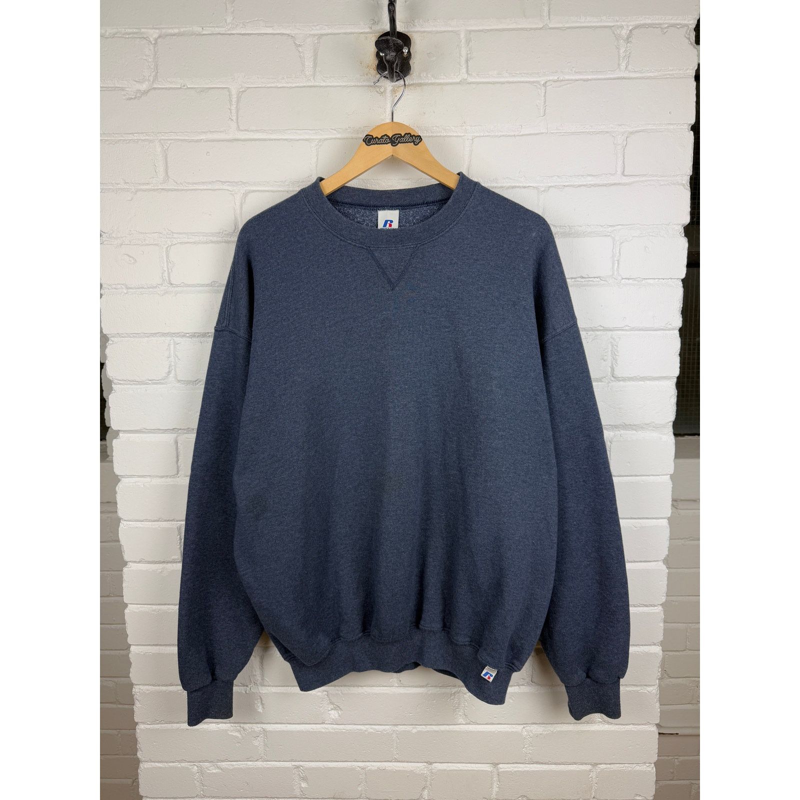 Vintage Russell Athletic Boxy Fit Blank Sweatshirt XL Charcoal Blue Size US XL / EU 56 / 4 - 1 Thumbnail