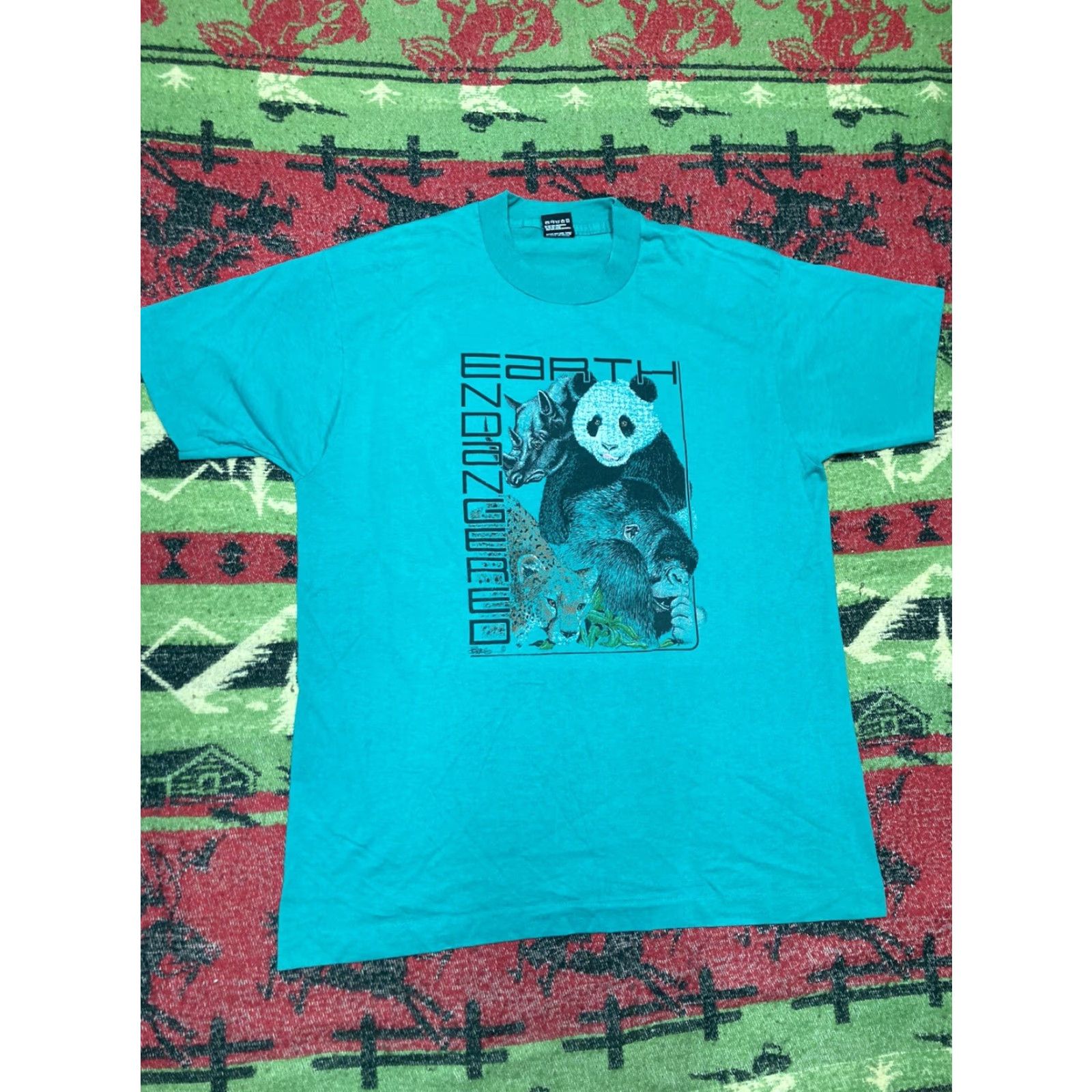 Vintage VINTAGE T-SHIRT Nature Endangered Earth Panda Rhino Animal Blue L Large Mens Stitch Size US L / EU 52-54 / 3 - 2 Thumbnail