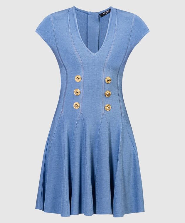 Balmain o1s1wg110825 6 Button Fine Knit Minidress in Blue Size L / US 10 / IT 46 - 1 Thumbnail