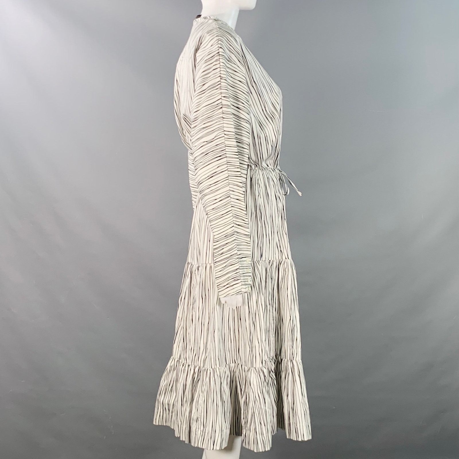 Rochas ROCHAS 2 Black White Cotton Stripe Button Trim A-Line Dress Size XS / US 0-2 / IT 36-38 - 3 Thumbnail