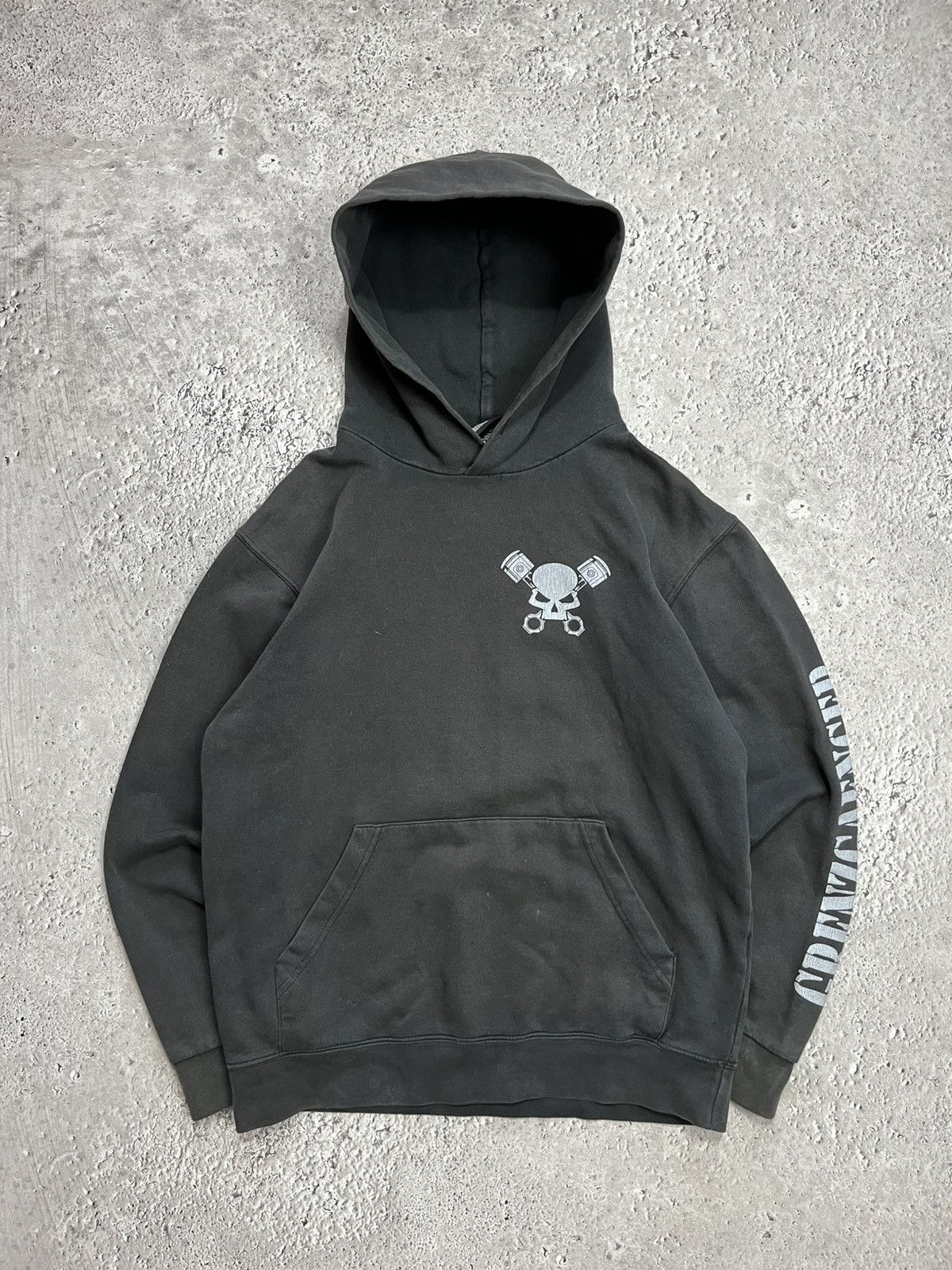 Vintage Grenzgaenger Biker Skull Faded Hoodie