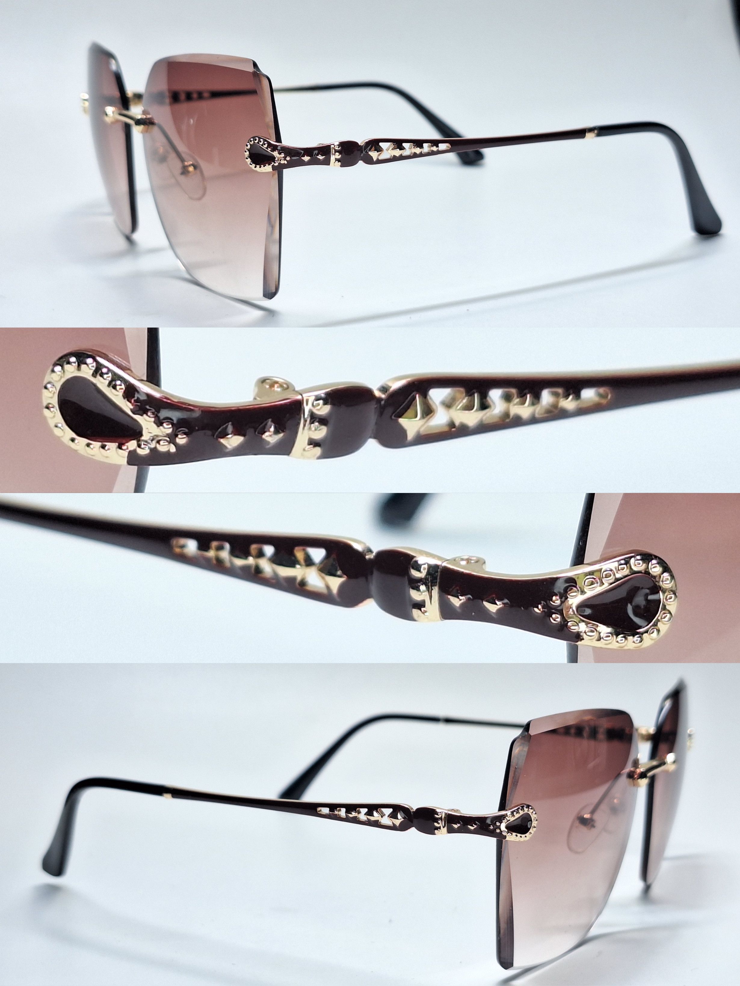 Vintage 00s Japan Vintage Jewel Filigree Rimless Wrap Sunglasses Size ONE SIZE - 6 Thumbnail