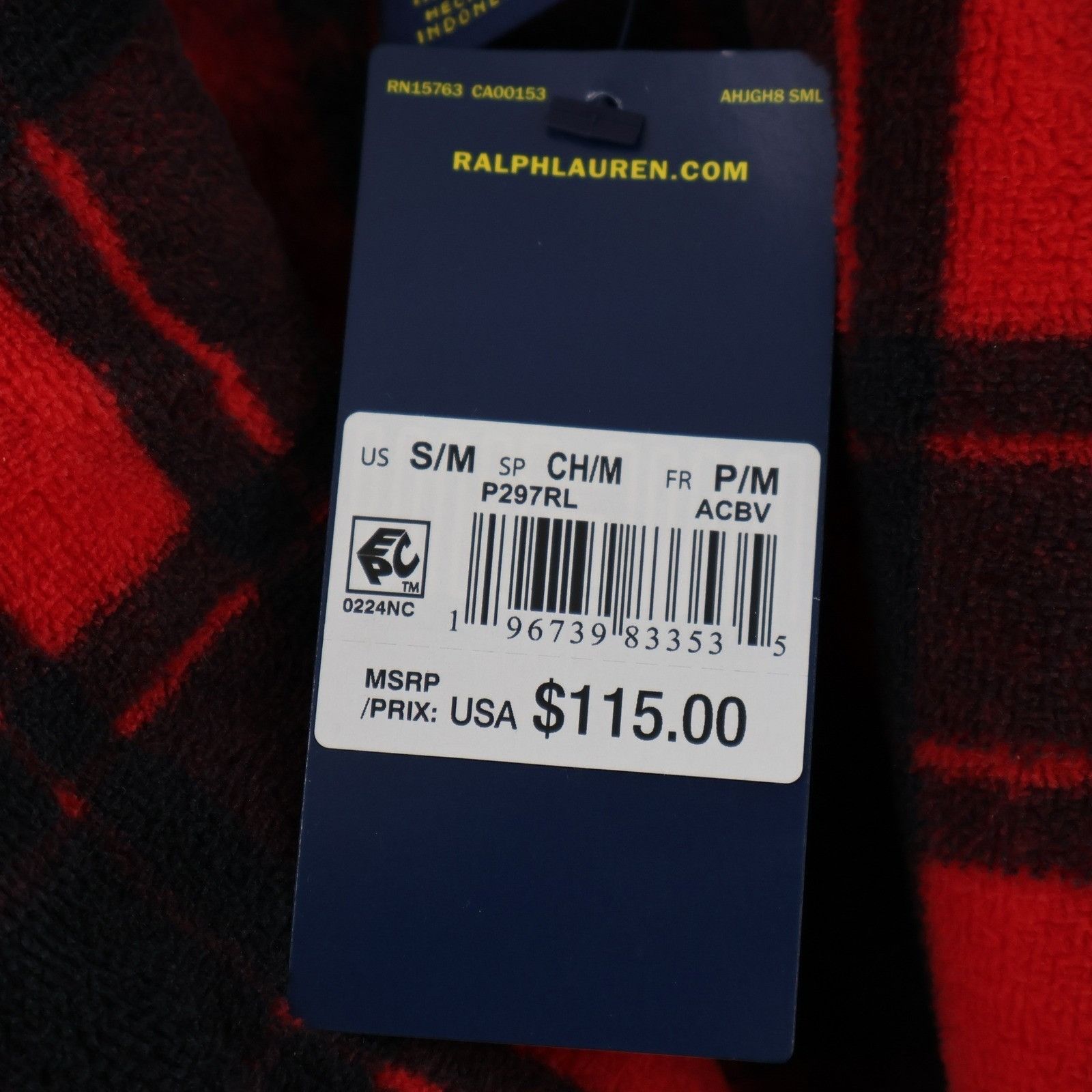 Polo Ralph Lauren Polo Ralph Lauren Robe Mens S/M Red Black Plaid Fleece Plush Size 40 - 14 Thumbnail