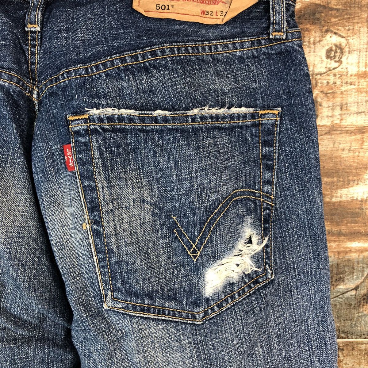 Levi's DL Levis 501 Blue ripped Distressed Denim Pants #C144 Size US 32 / EU 48 - 18 Thumbnail