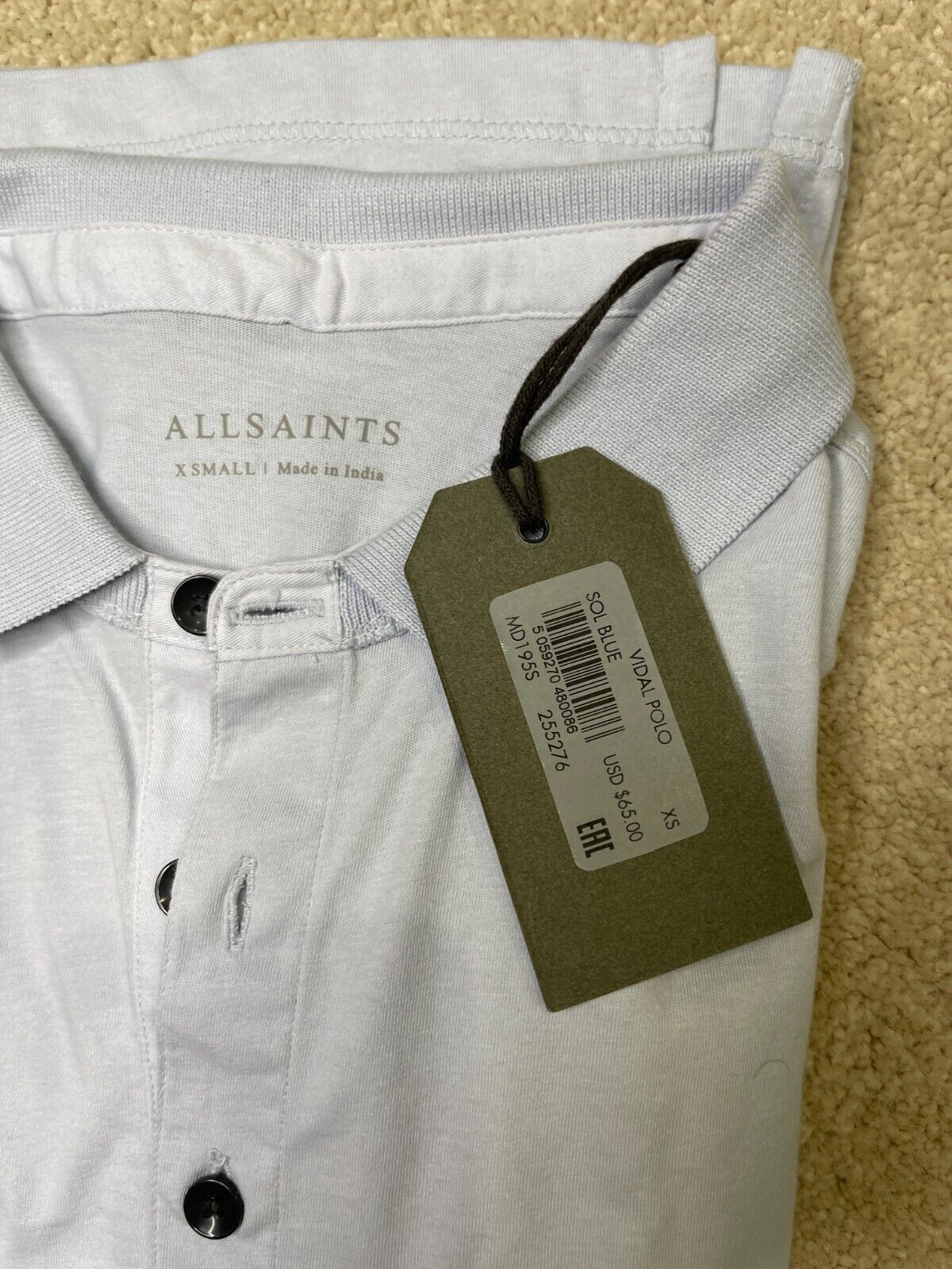 Allsaints All Saints Vidal Mens Polo Shirt Dull Blue Size XS Nwt Size US XS / EU 42 / 0 - 2 Thumbnail