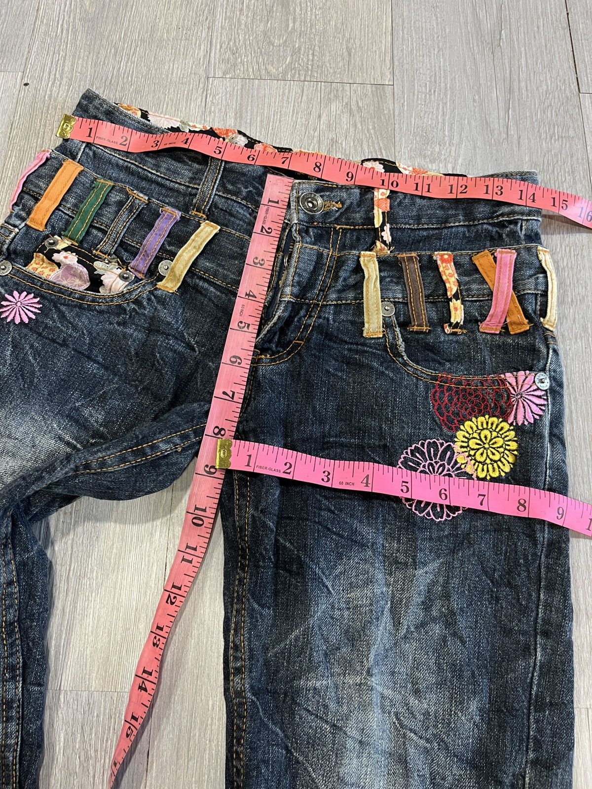 Japanese Brand RARE JEANS Double Waist Flower Distressed Denim Size US 28 / EU 44 - 12 Thumbnail