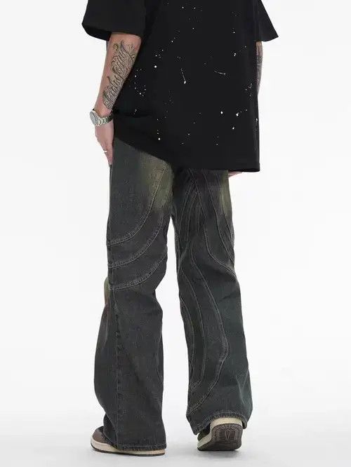 VIBE Vintage Washed Graffiti Micro Flared Heavy Duty Jeans Size US 32 / EU 48 - 2 Thumbnail
