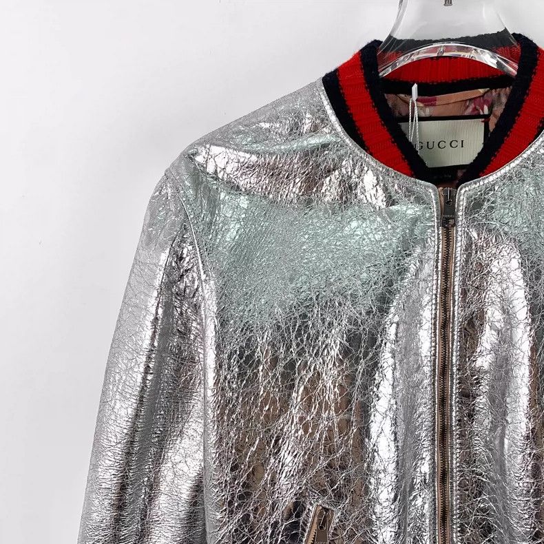 Gucci Gucci Silver wool striped long-sleeved sheep leather jacket Size S / US 4 / IT 40 - 3 Thumbnail