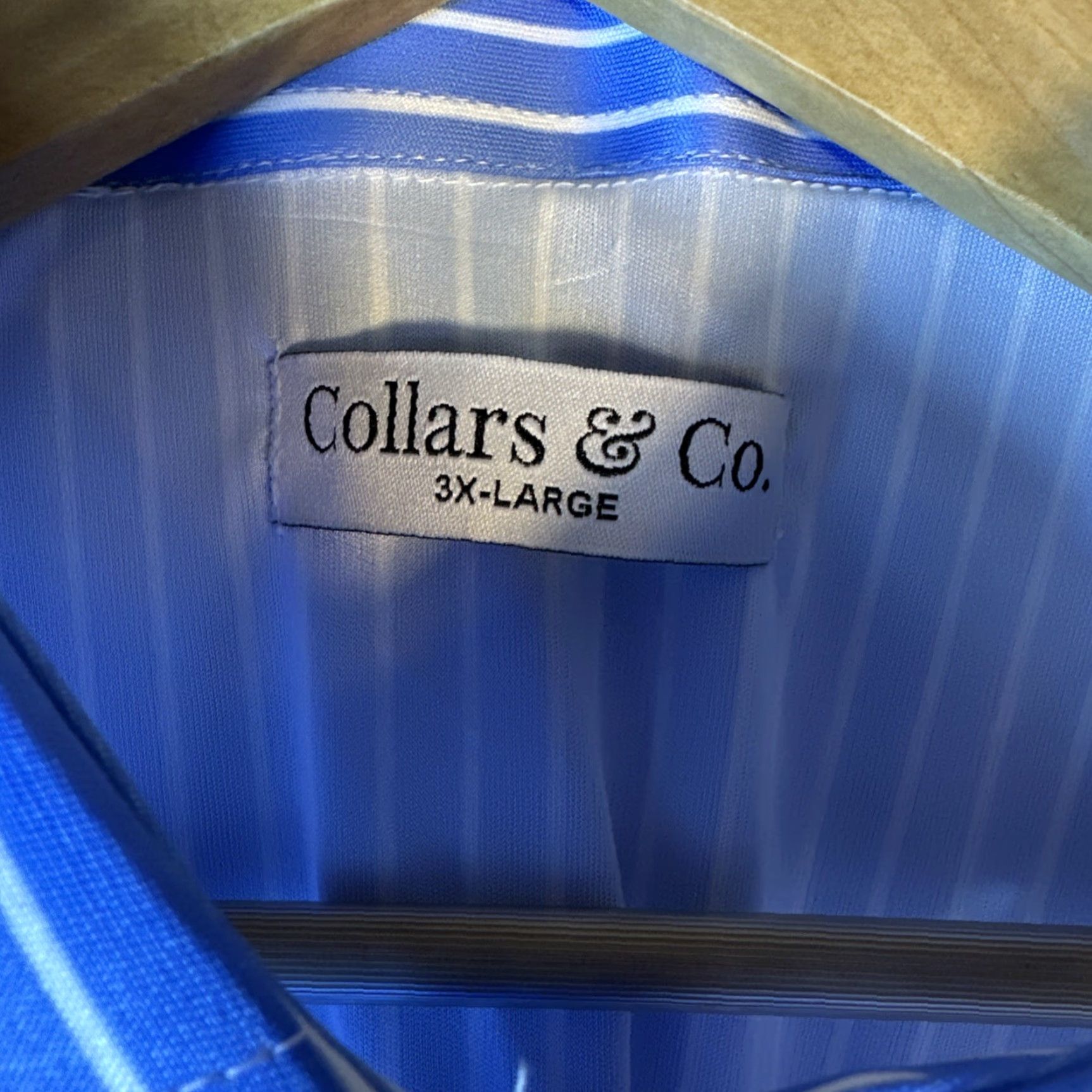 CO VINTAGE? (No, not vintage. Start with main selling point or brand.) Collars & Co Dress Collar Polo Shirt Mens 3XL Blue Striped Referee Shirt Size 48R - 4 Thumbnail