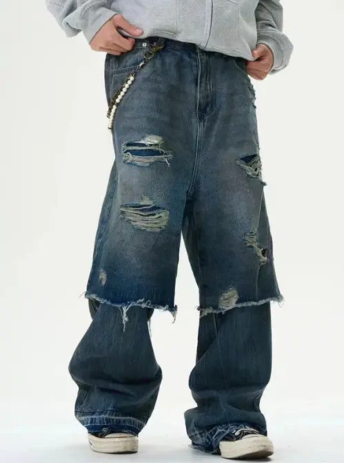 Japanese Brand VIBE Washed distressed straight street retro ripped jeans Size US 32 / EU 48 - 5 Thumbnail