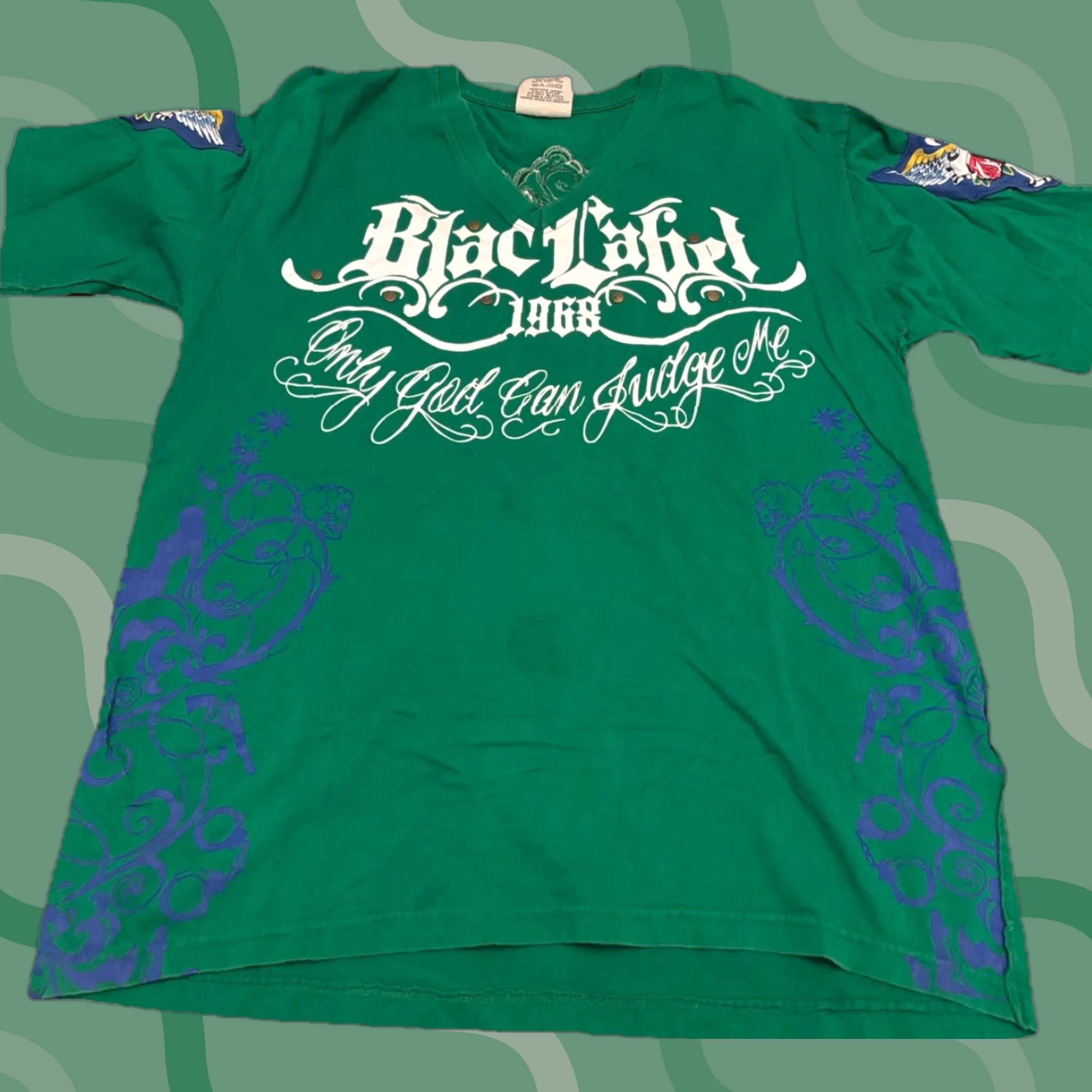 Affliction VINTAGE Blac Label T-Shirt Graphic Print 2XL Green Crew Neck Short Sleeve Affliction Style P1 Size US XXL / EU 58 / 5 - 1 Thumbnail