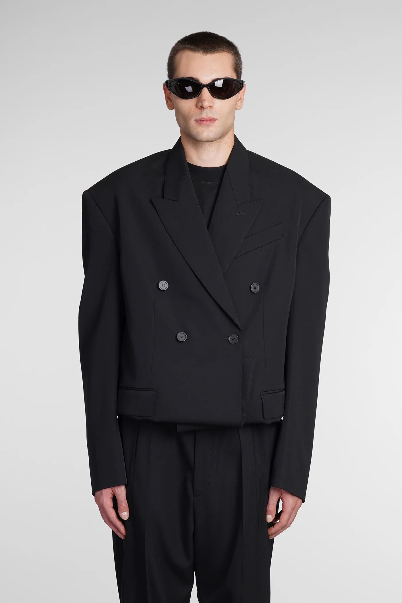 Balenciaga o1tr1nto1125 Folded Tailored Jacket in Black Size US S / EU 44-46 / 1 - 1 Thumbnail