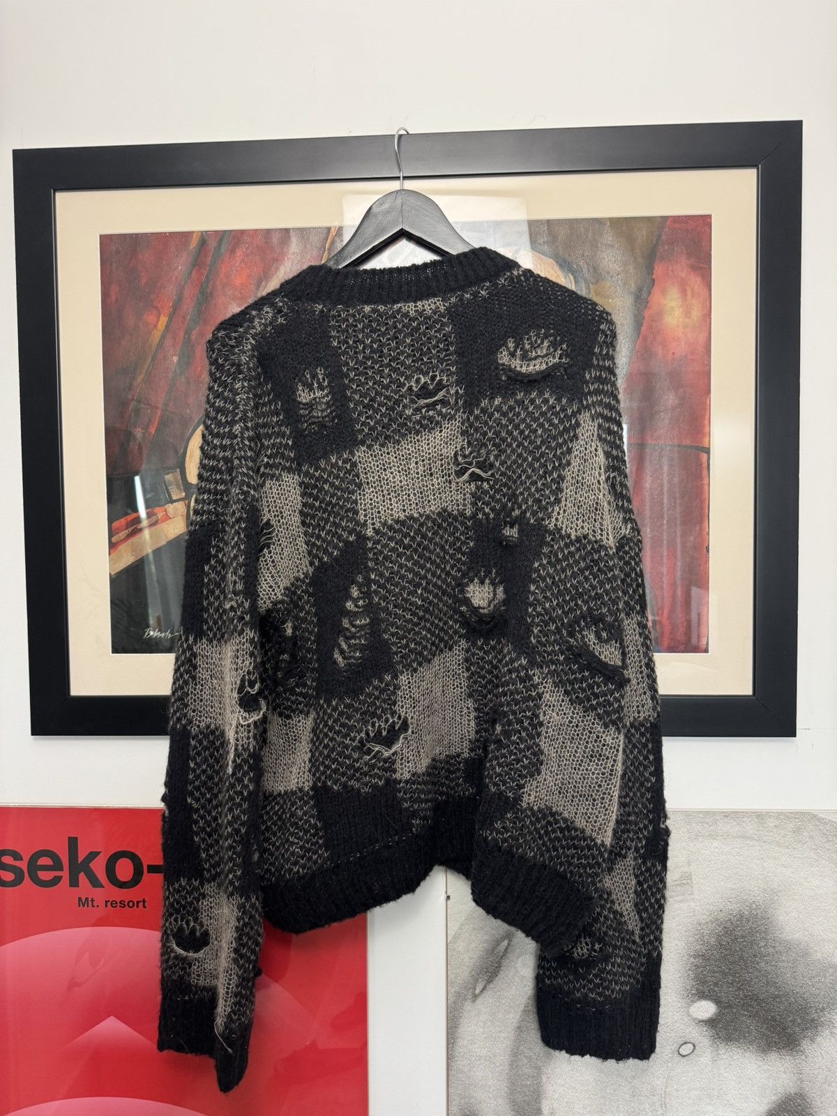 Our Legacy Our Legacy Sonar Roundneck Sweater Distressed Plaid Black Size US L / EU 52-54 / 3 - 2 Thumbnail