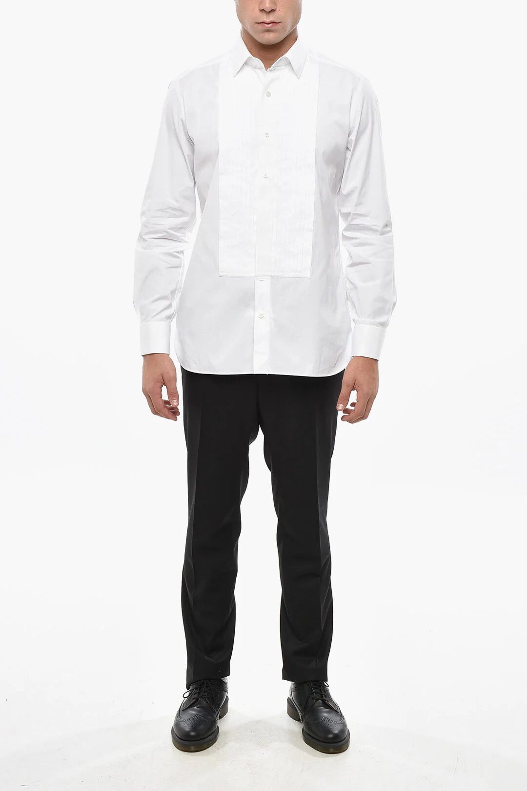 Tom Ford og1mm0426 Cotton Poplin Tuxedo Shirt in White Size US M / EU 48-50 / 2 - 4 Thumbnail