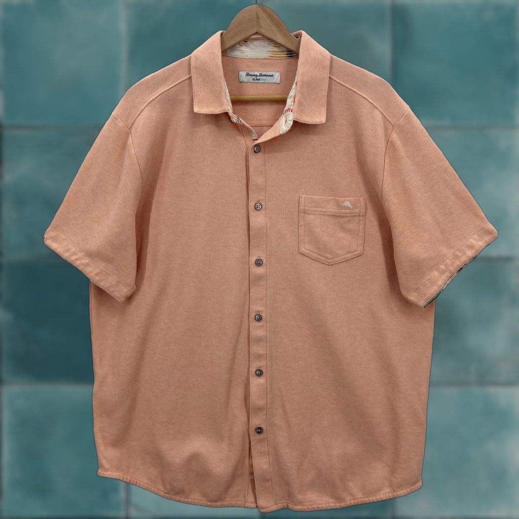 Tommy Bahama VINTAGE Tommy Bahama Shirt Mens Large Peach IslandZone Supima Cotton Knit Button Camp Size US L / EU 52-54 / 3 - 1 Thumbnail