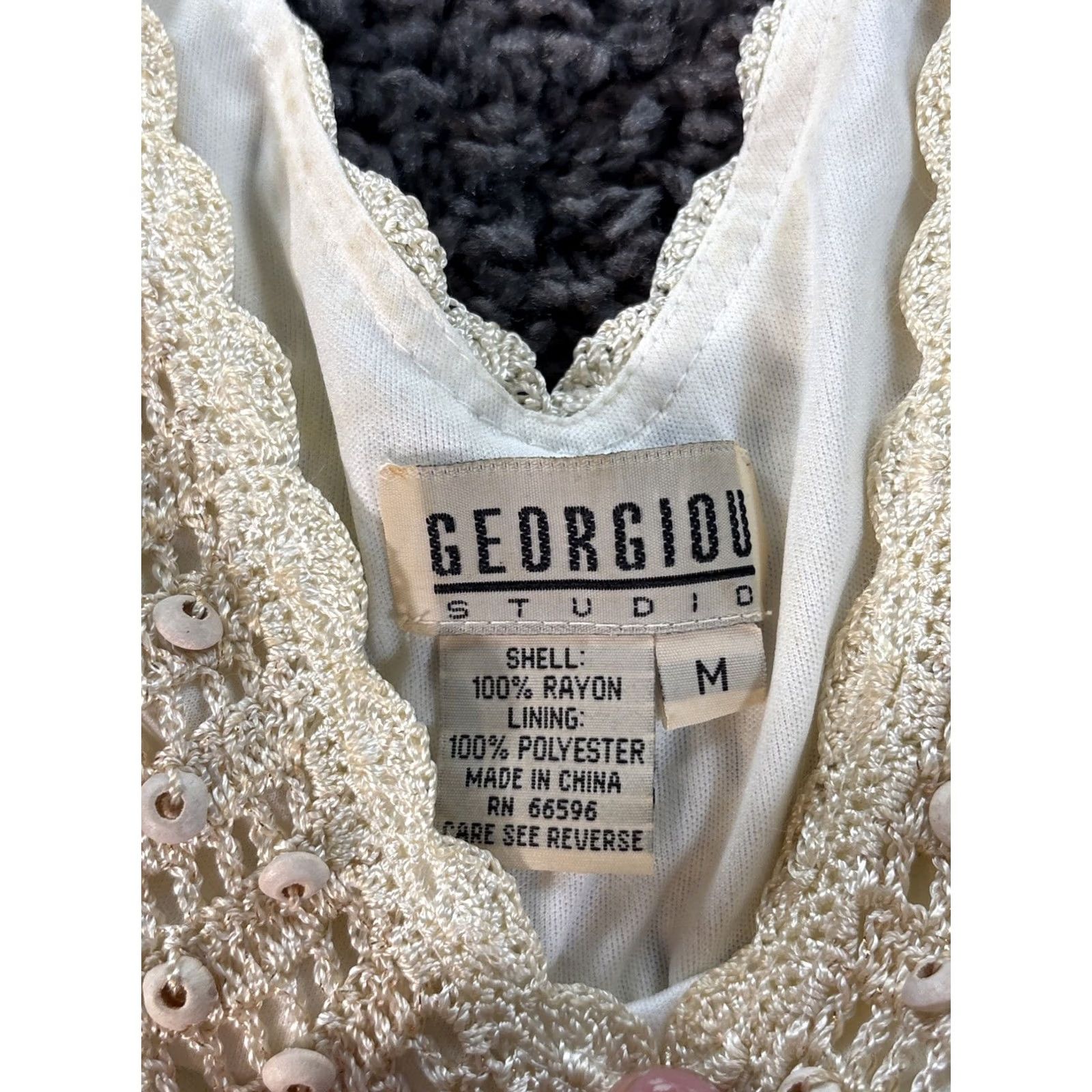 Vintage VINTAGE Georgiou Camisole Top Womens M White Open Knit Beaded Fish Net Fairy Tank Sleeveless V-Neck 90s inspired Size M / US 6-8 / IT 42-44 - 4 Thumbnail