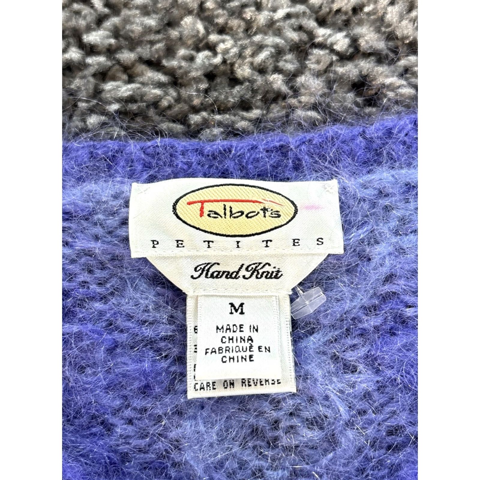 Talbots VINTAGE Talbots Cardigan Sweater PM Blue Hand Knit Fair Isle Mohair Blend 90s Vtg Womens Size M / US 6-8 / IT 42-44 - 4 Thumbnail