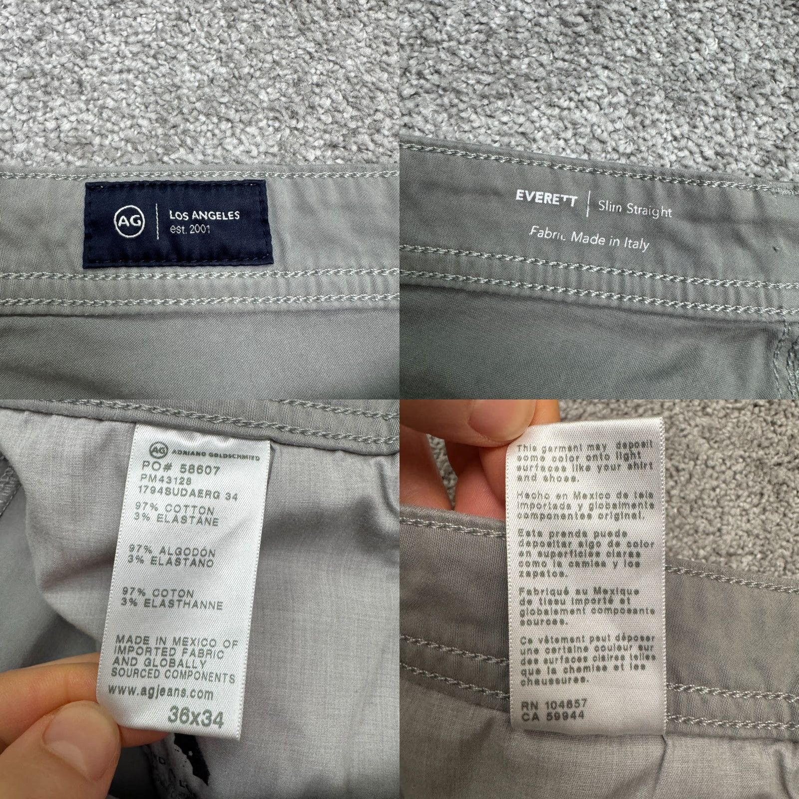 Vintage AG Adriano Goldschmied The Everett Slim Straight Chino Pants Mens 36x34 Gray Size US 36 / EU 52 - 8 Thumbnail