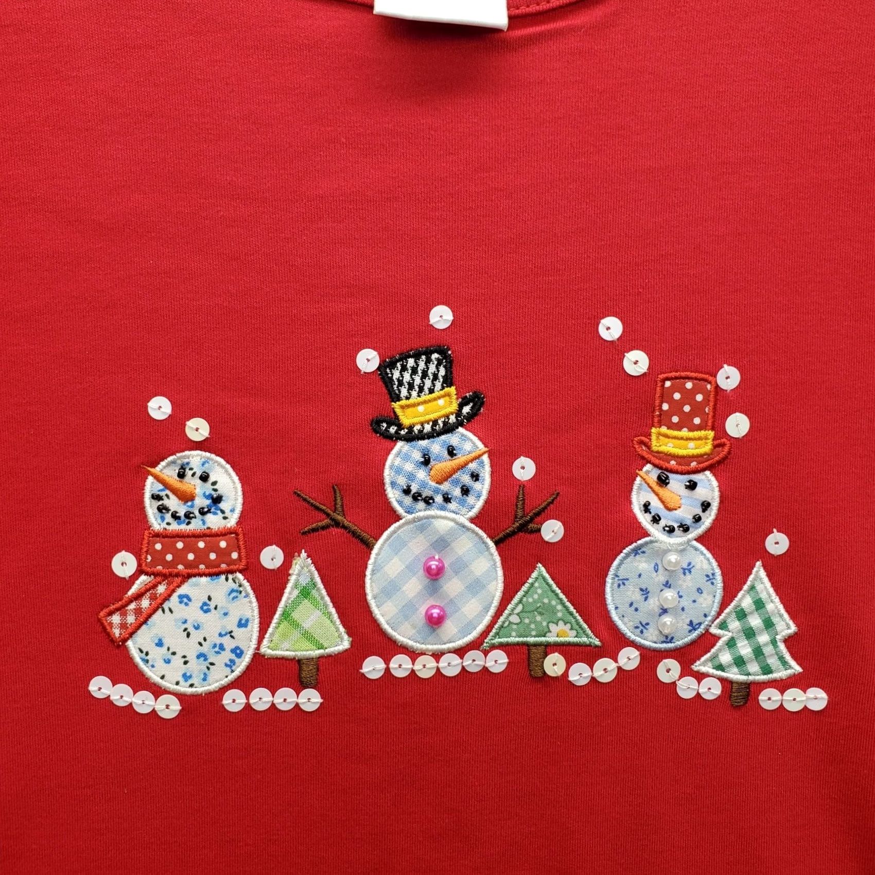 Quacker Factory Quacker Factory T-Shirt Womens XL Red Embroidered Christmas Snowman Pullover Size XL / US 12-14 / IT 48-50 - 7 Thumbnail