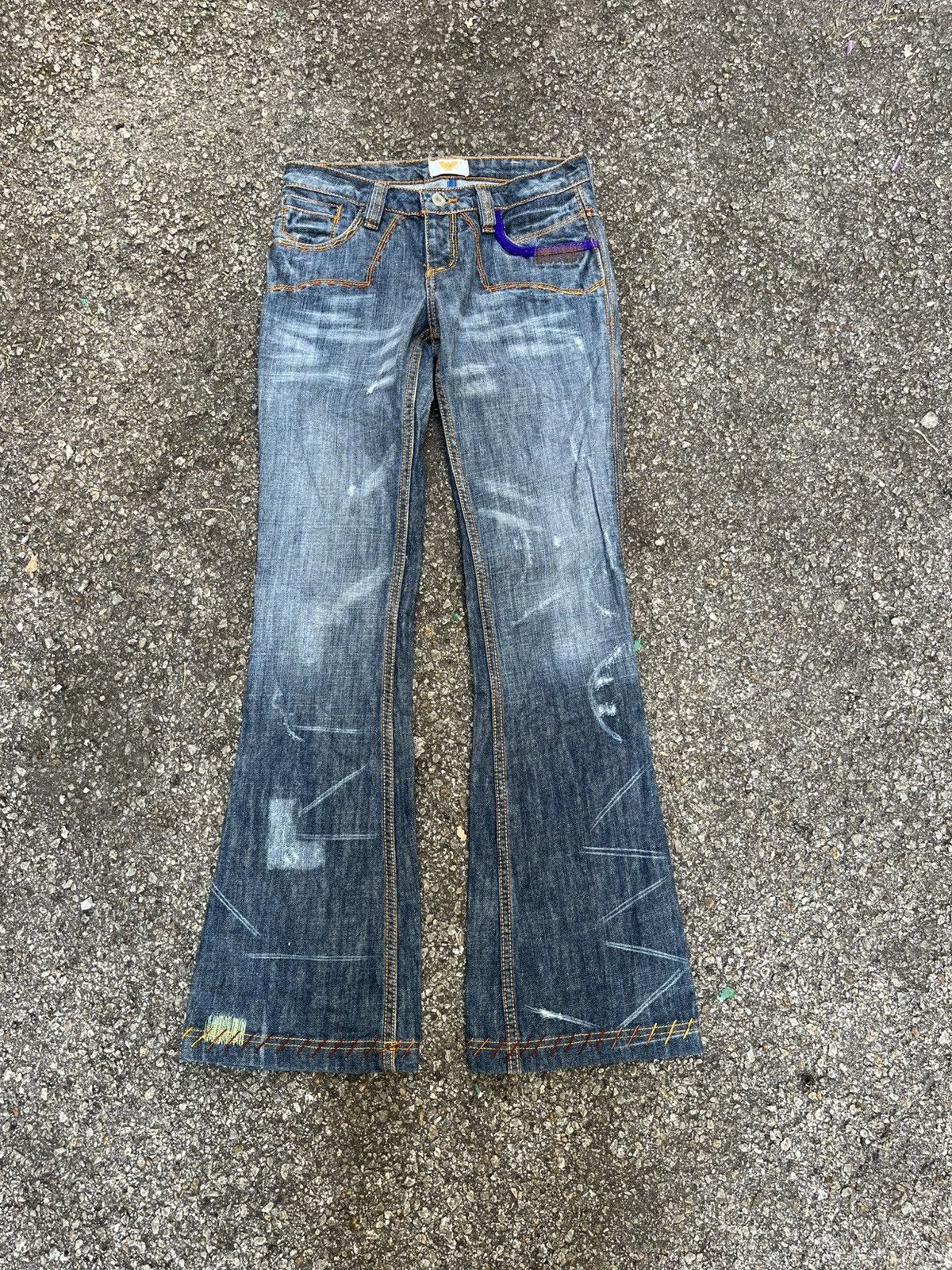 Japanese Brand Flared Antik Denim Embroidery Bootcut Pants Size 25" / US 0 / IT 36 - 2 Thumbnail